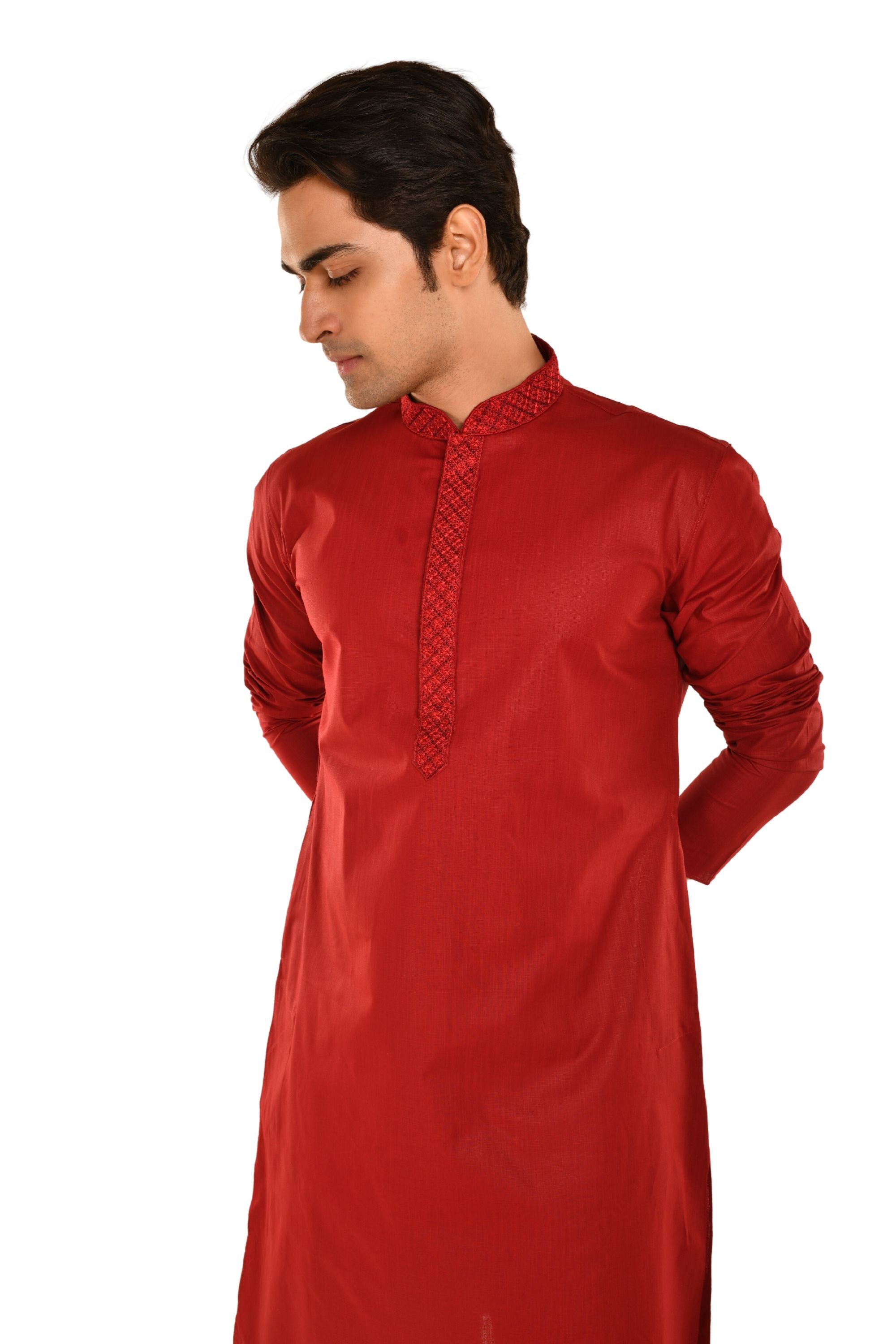 Neck Embroidered Pure Cotton Kurta