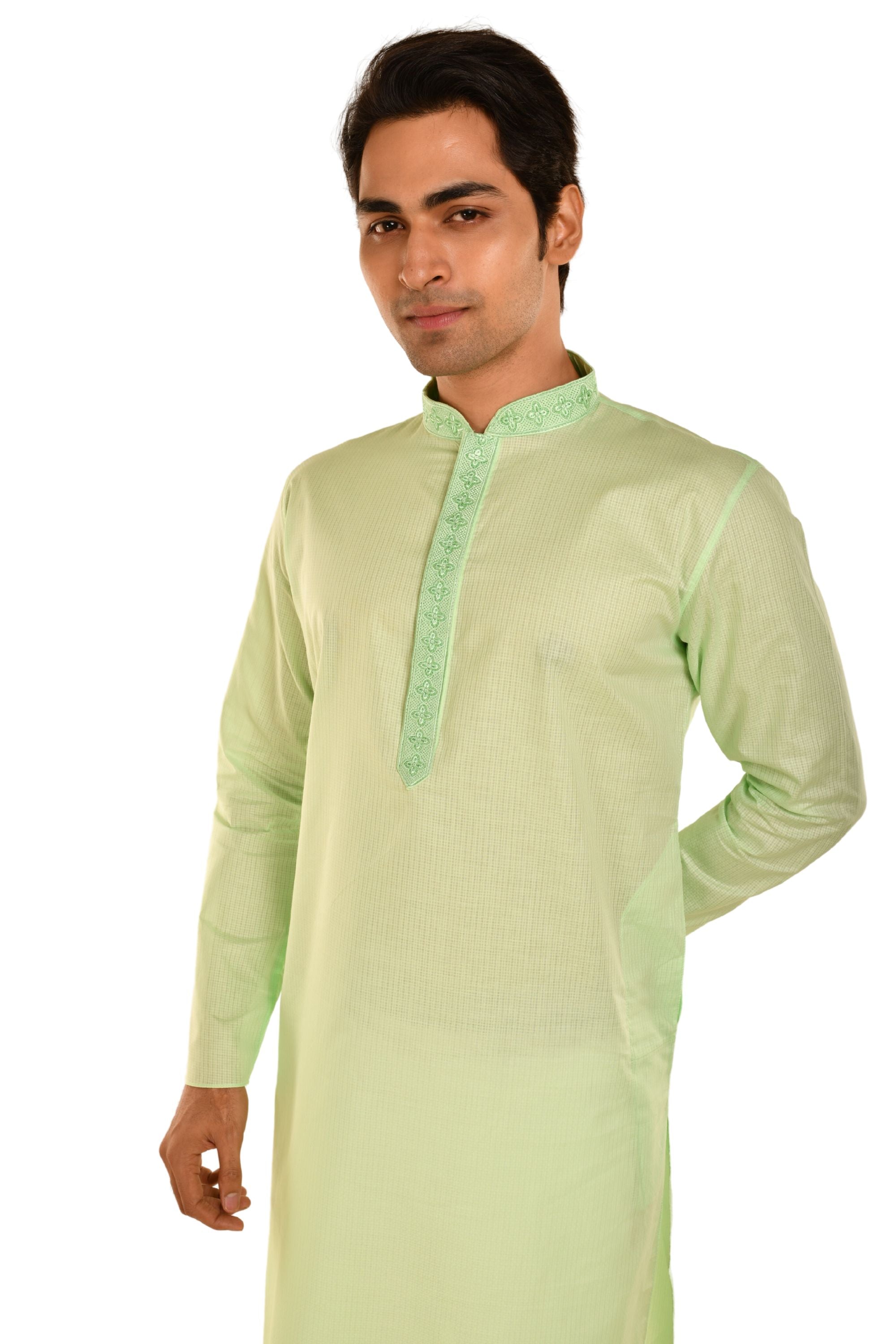 Floral Neck Embroidered Long Men's Kurta