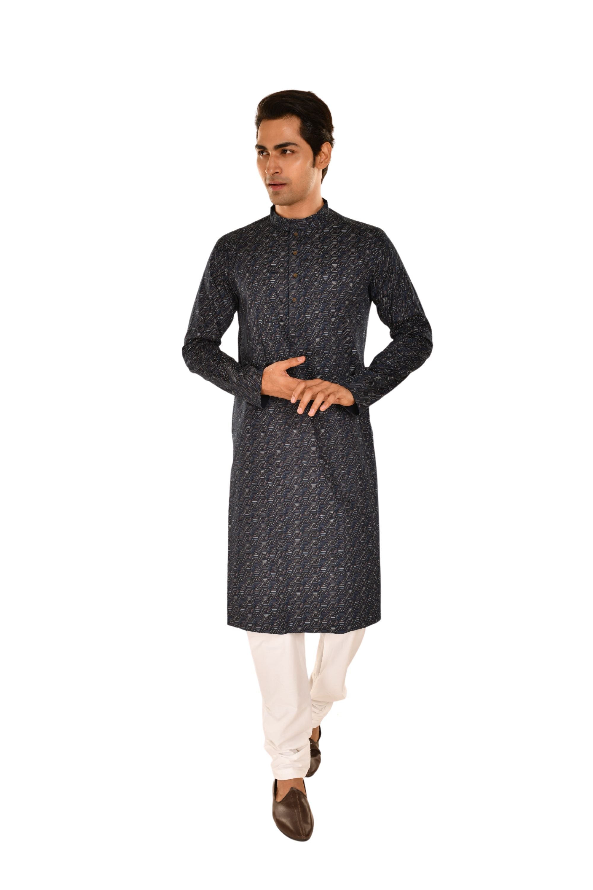Geometric Printed Navy Blue Kurta