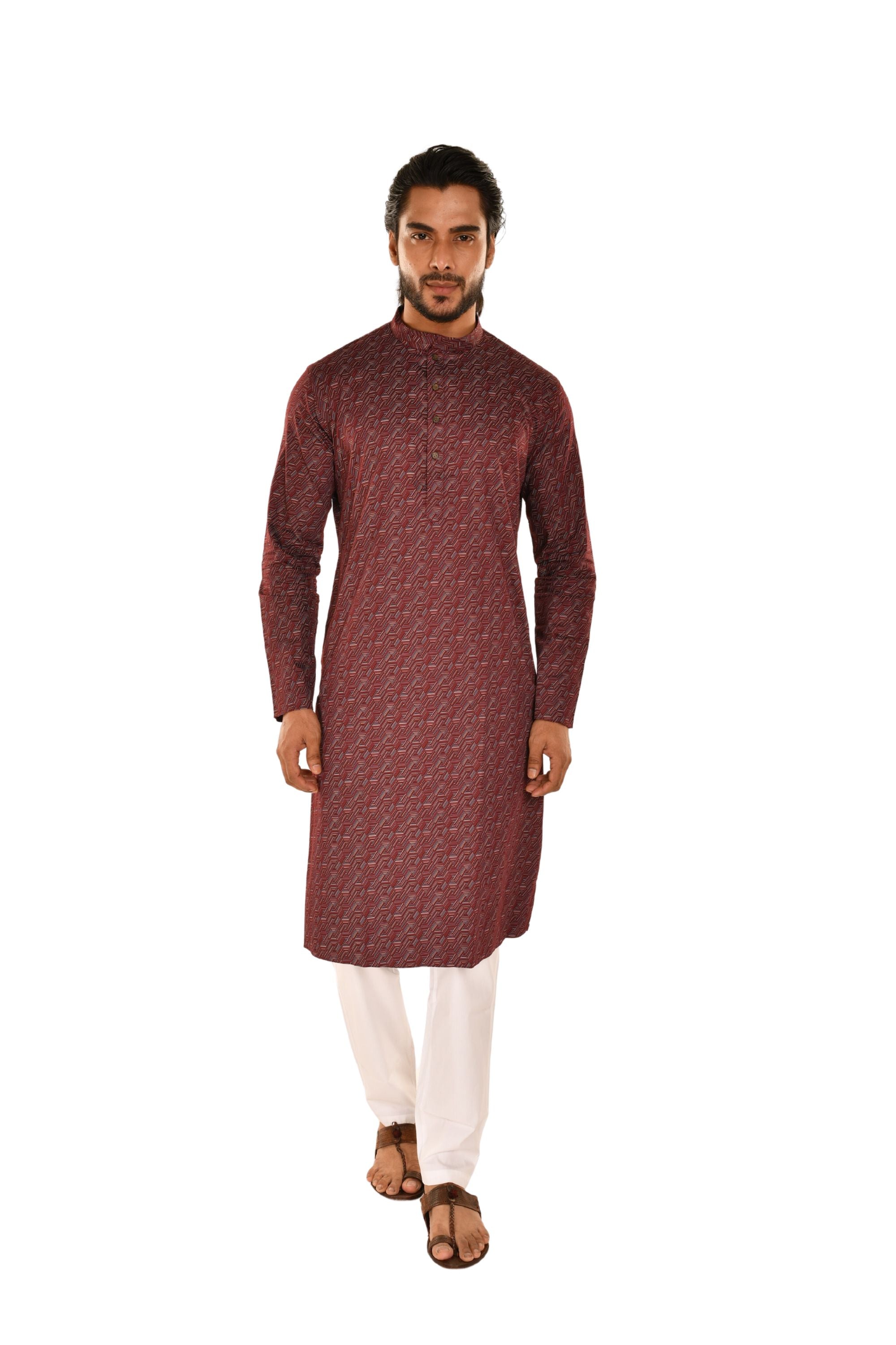 Geometric Printed Maroon Kurta