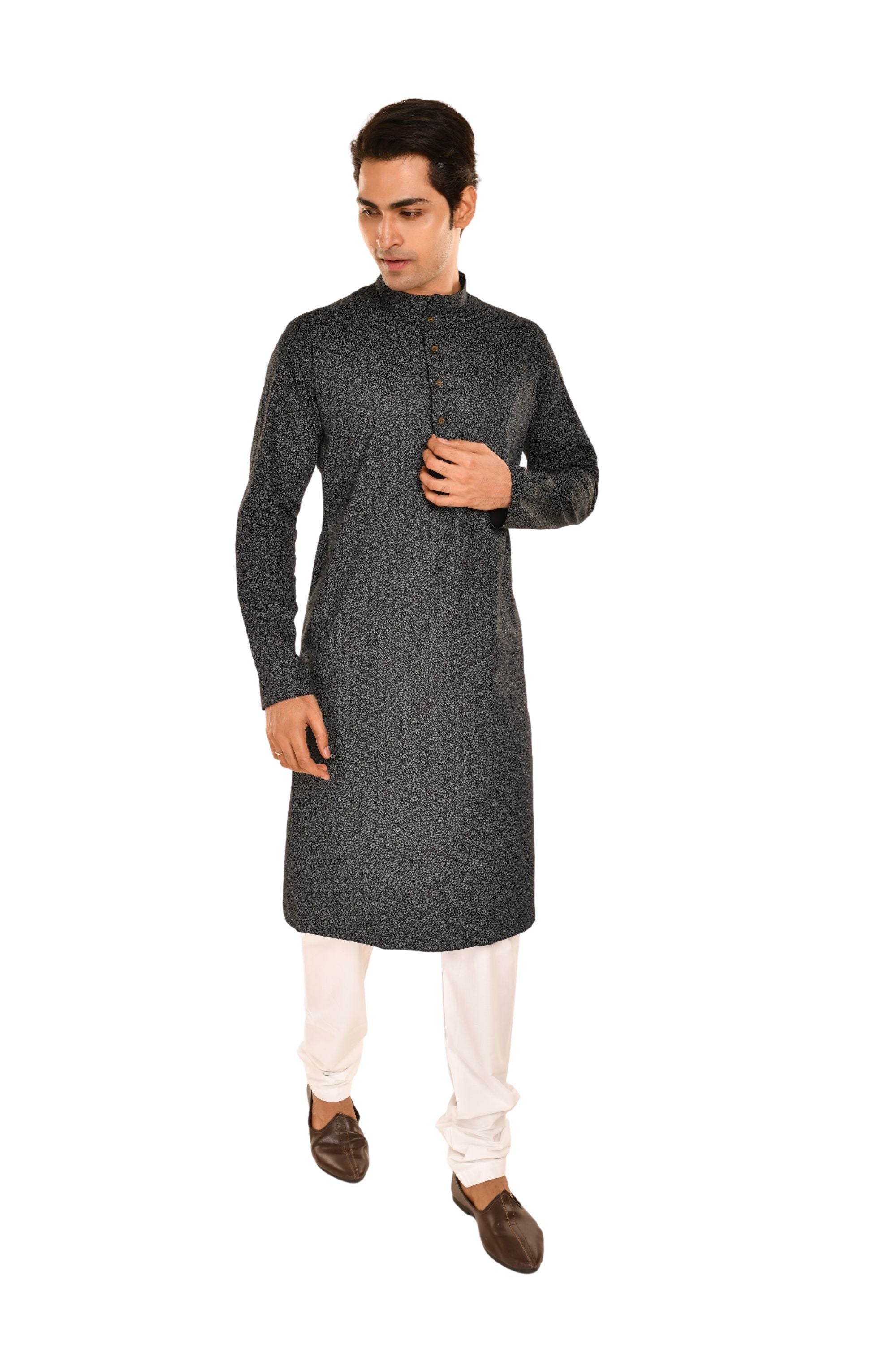 Black Digital Printed Cotton Kurta