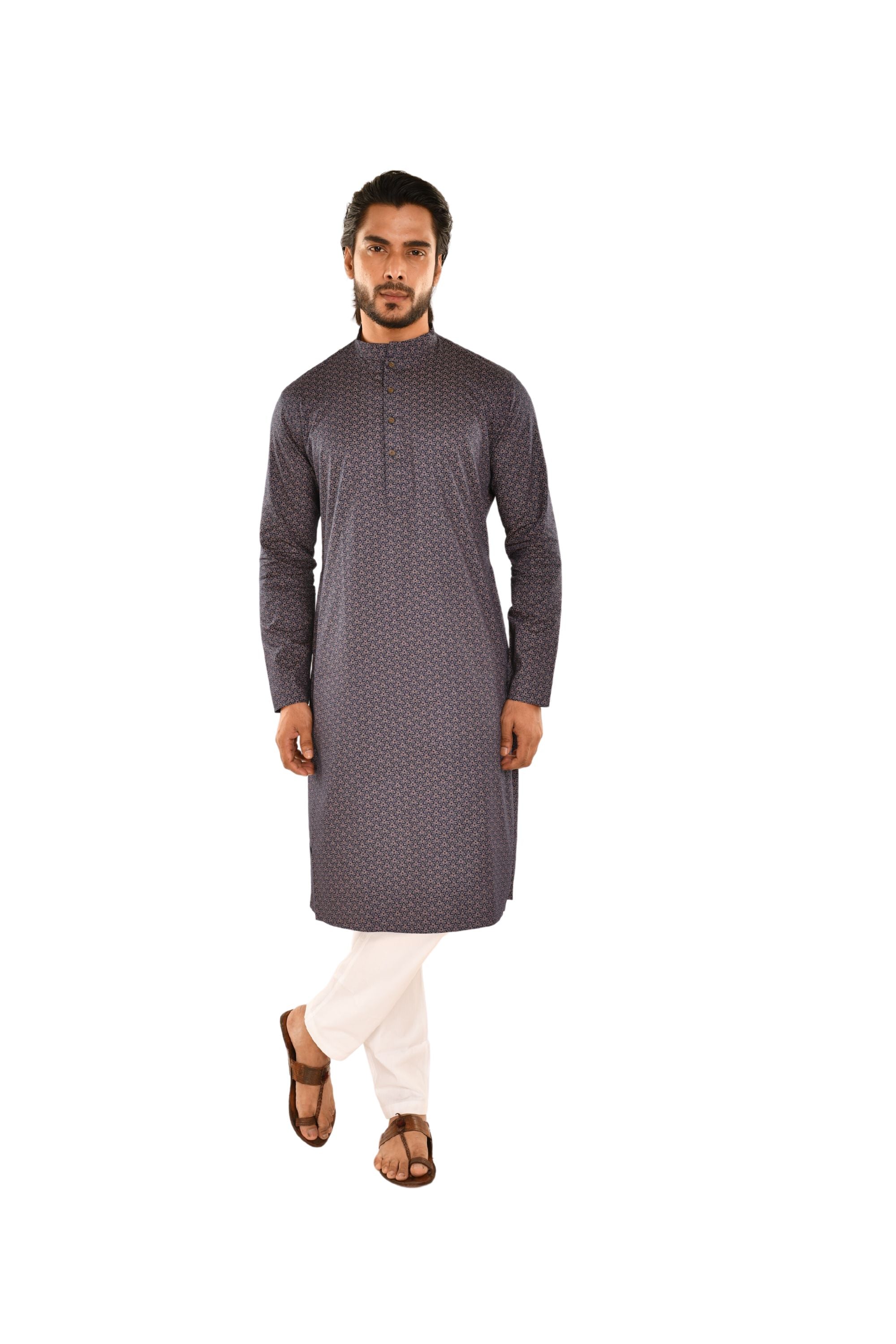 Navy Blue Digital Printed Cotton Kurta