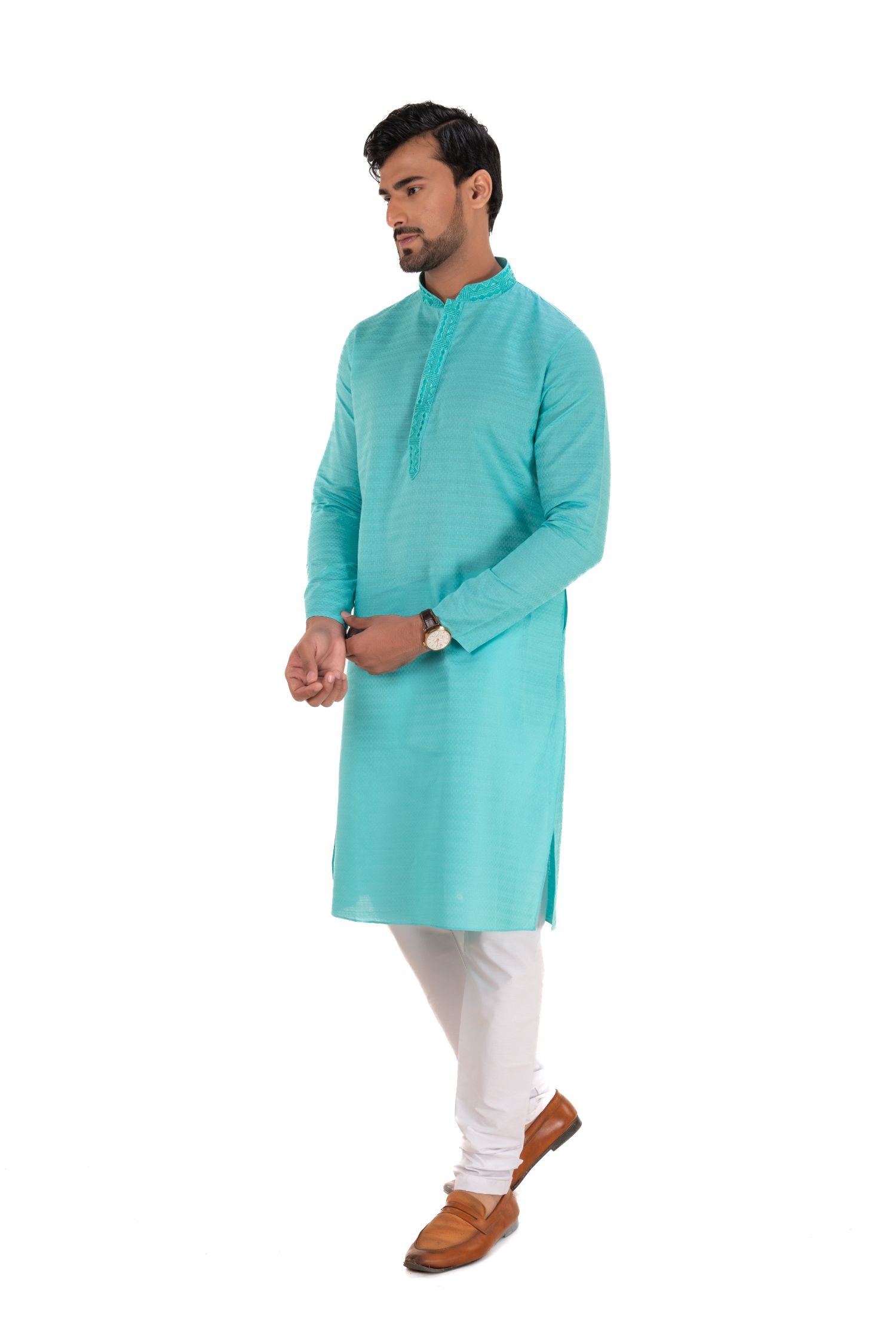 Self Printed Kurta with Neck Embroidery