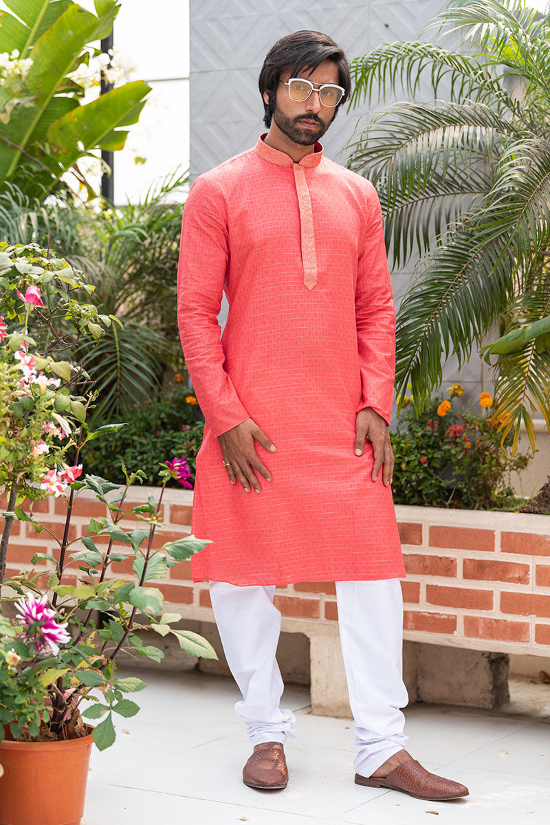 Self Printed Kurtas with Neck Embroidery