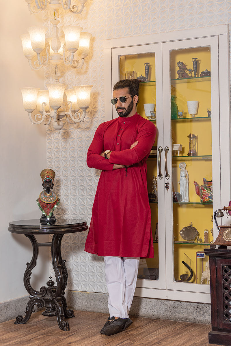 Criss Crossed Striped Kurta Maroon