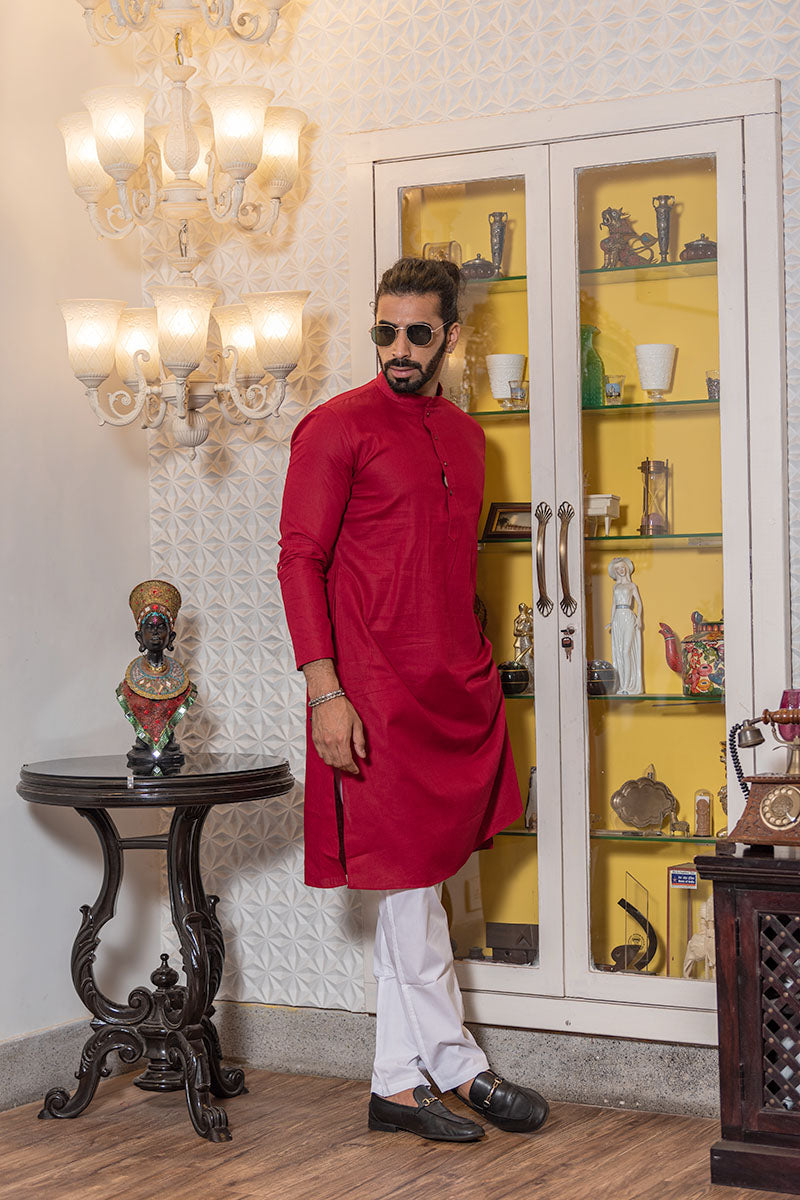 Criss Crossed Striped Kurta Maroon M(38)