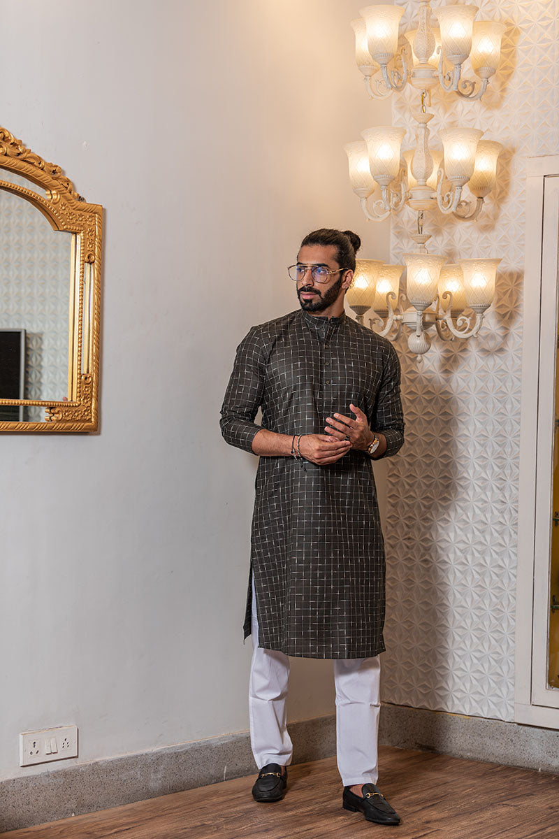 Men's Solid Festive Relaxed Fit Kurta Grey