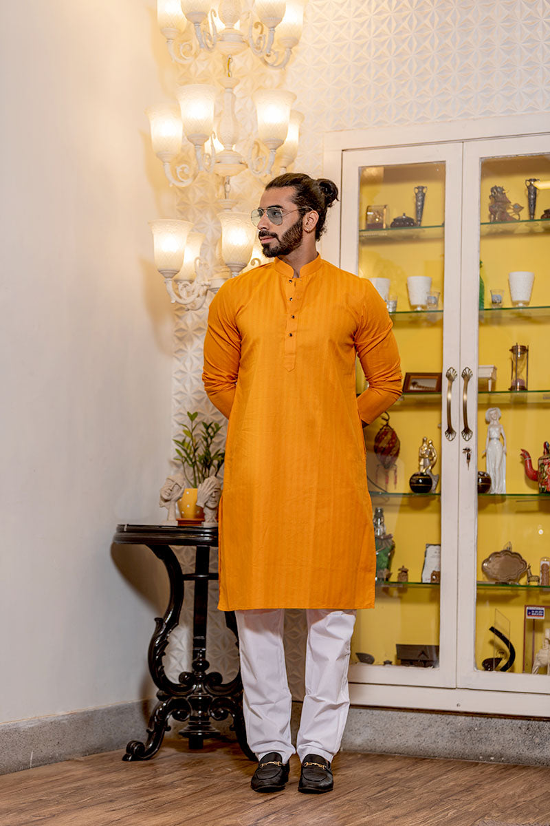Cotton Kurta with Self Vertical Stripes