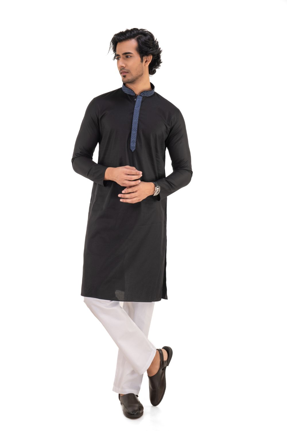 Cotton Embroidered Kurta Black