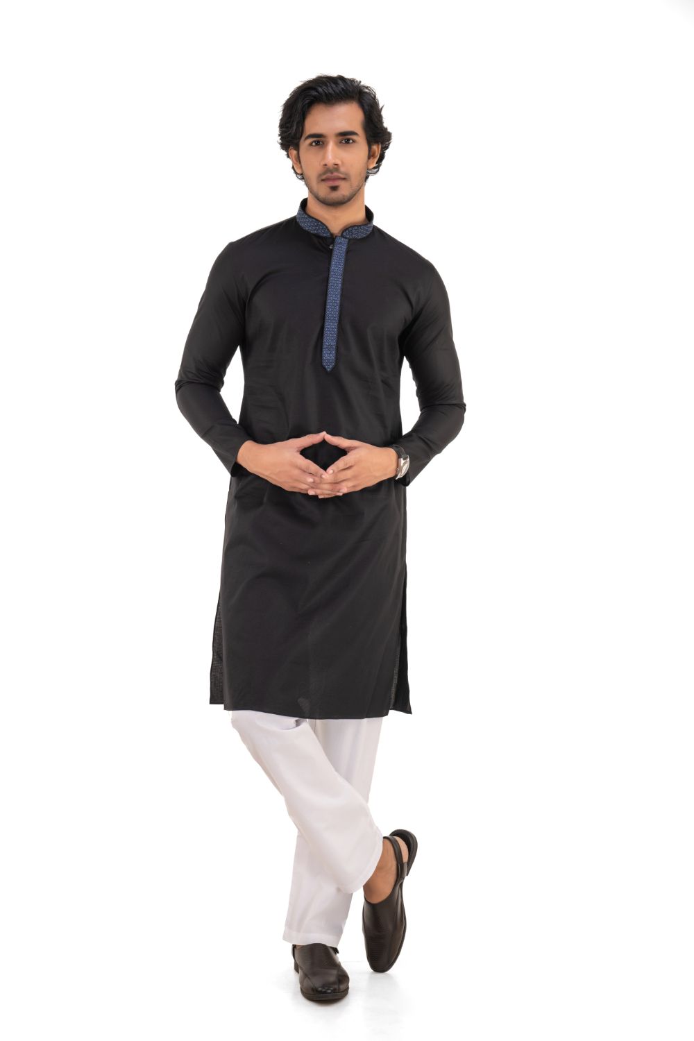 Cotton Embroidered Kurta Black XL(42)