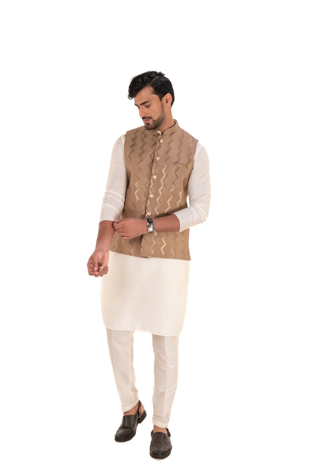 Zig Zag Pattern Nehru Jackets Brown