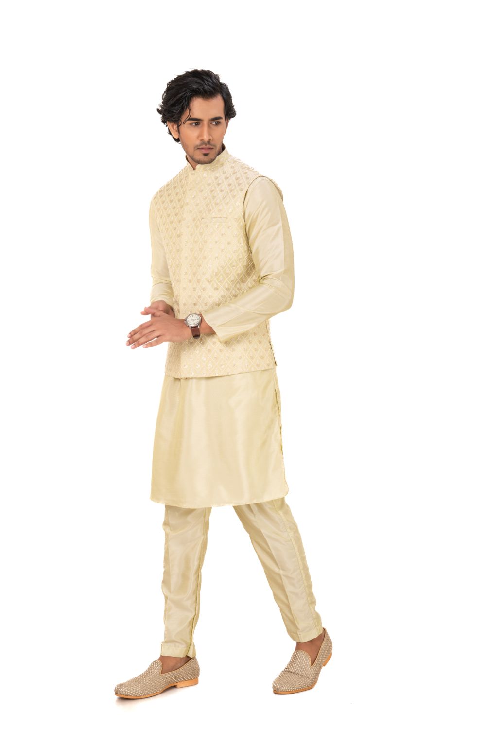 Lucknavi Chikankari Emroidered Nehru Jacket