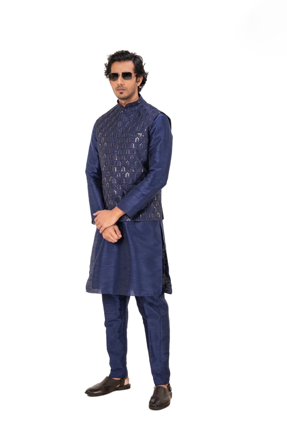 Sequins Embroidered Satin Nehru Jacket