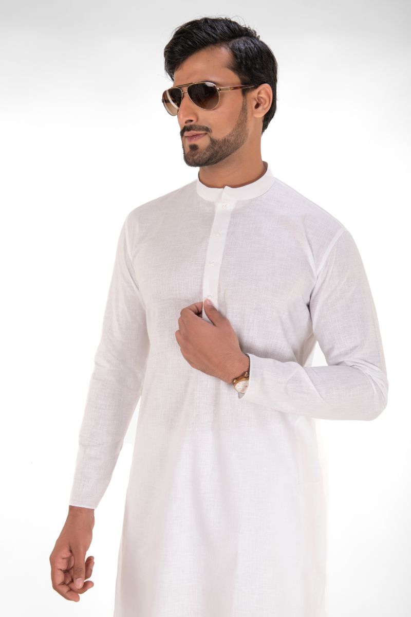 Stylish Plain White Linen Kurta