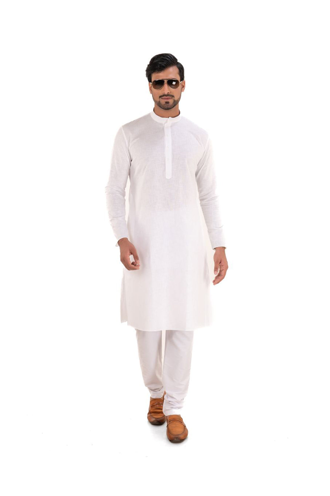 Stylish Plain White Linen Kurta White