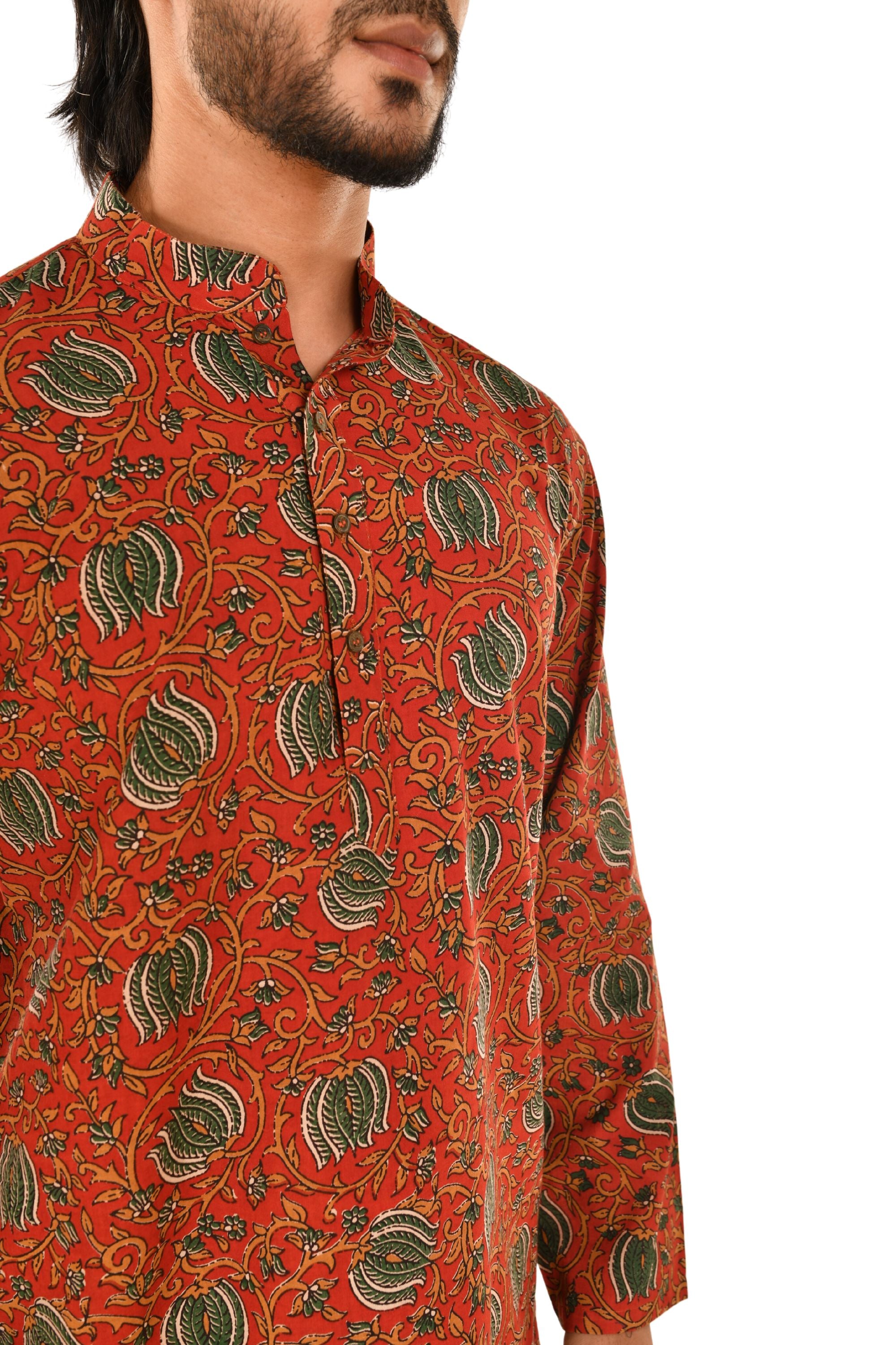Red Bagru Print Short Kurta