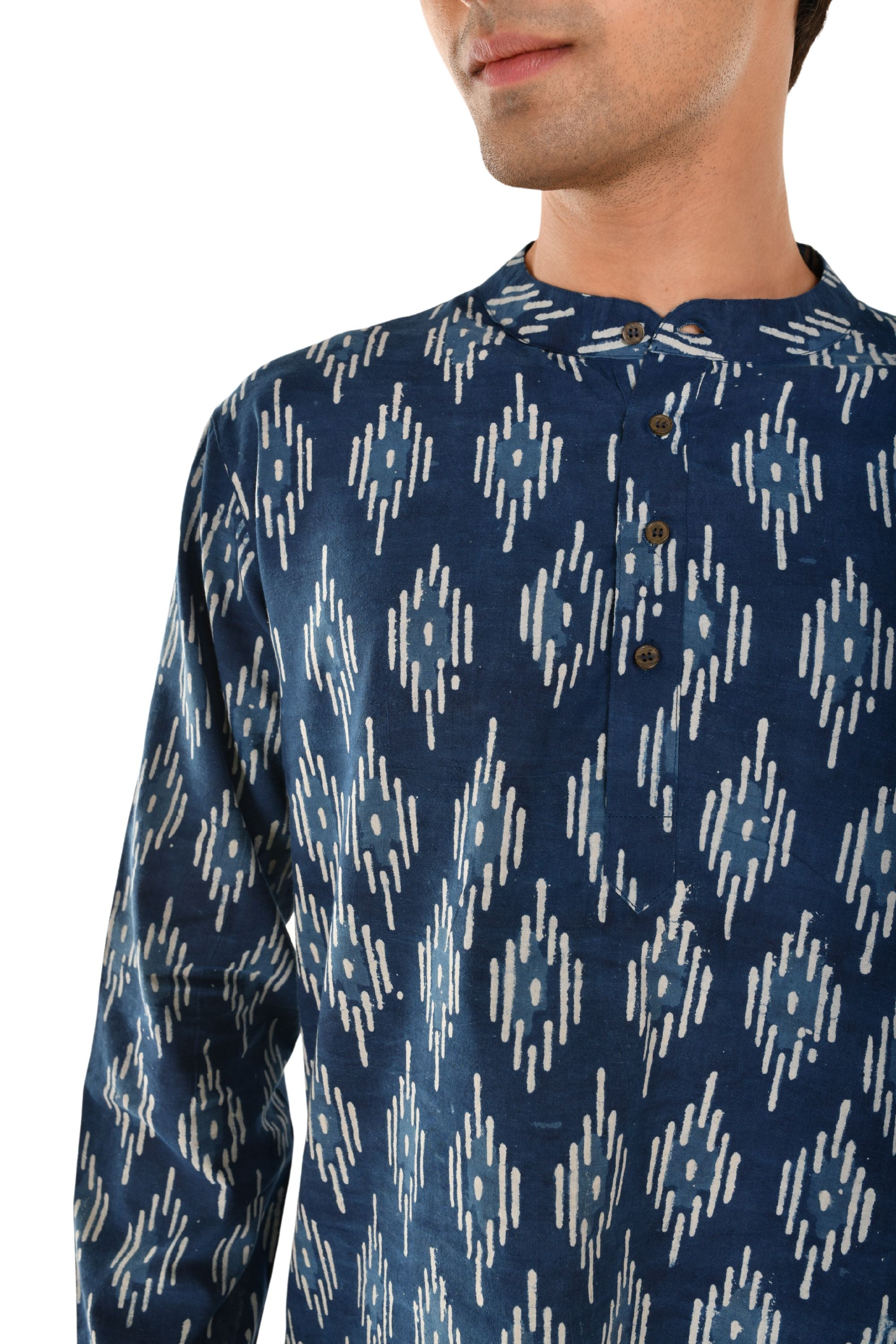 Indigo Gemometric Print Jaipuri Short Kurta