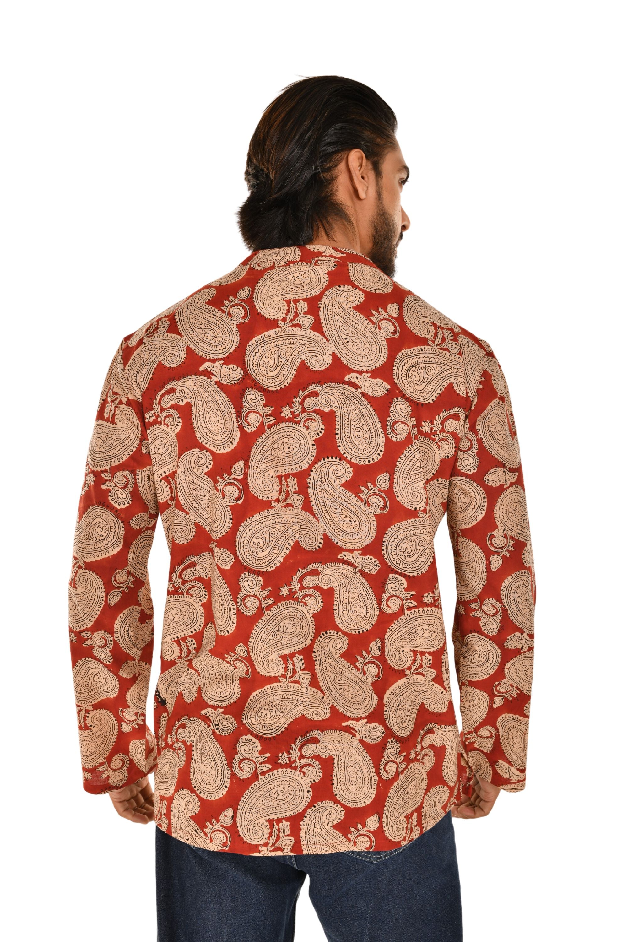 Red Sanganeri Print Short Kurta with Ethnic Motifs