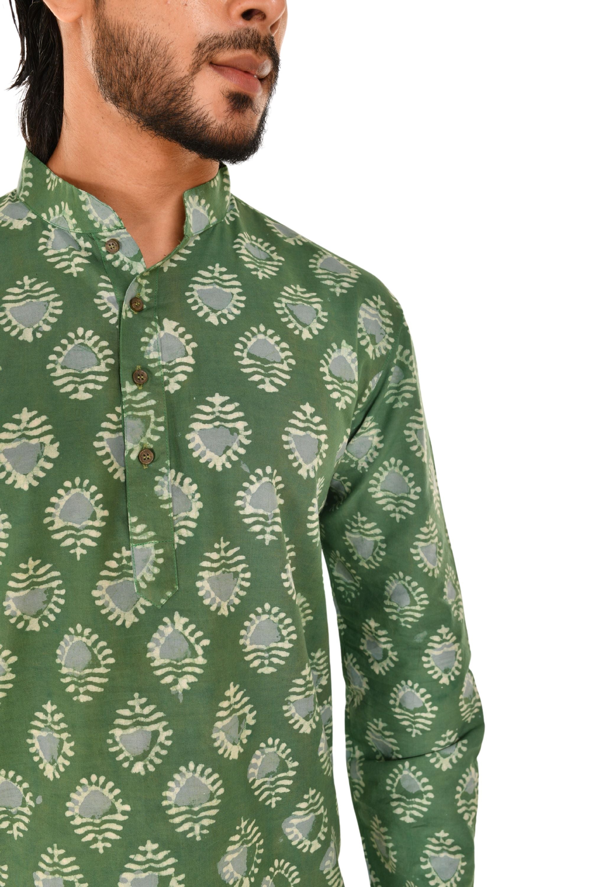 Green Sanganeri Printed Short Kurta