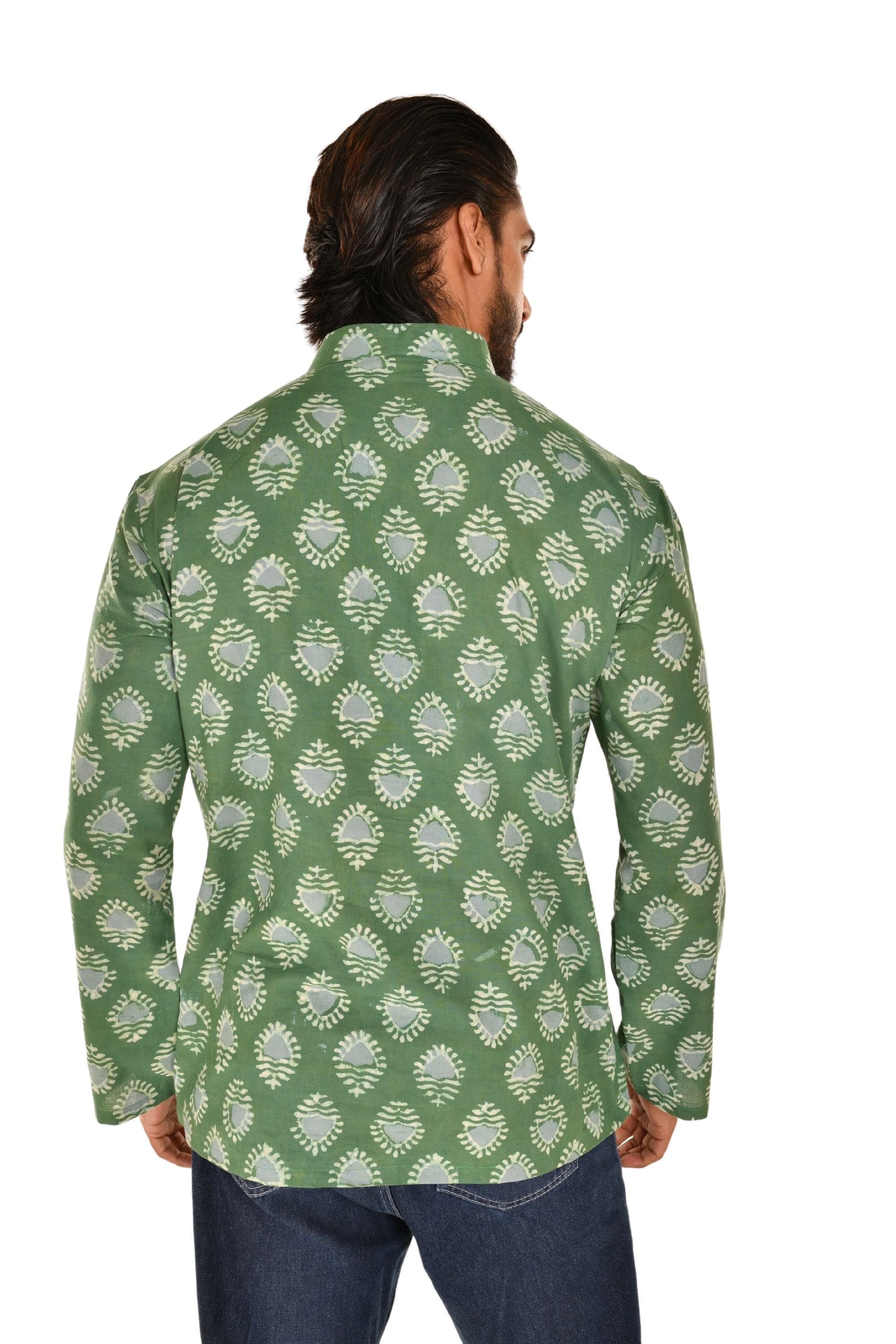 Green Sanganeri Printed Short Kurta