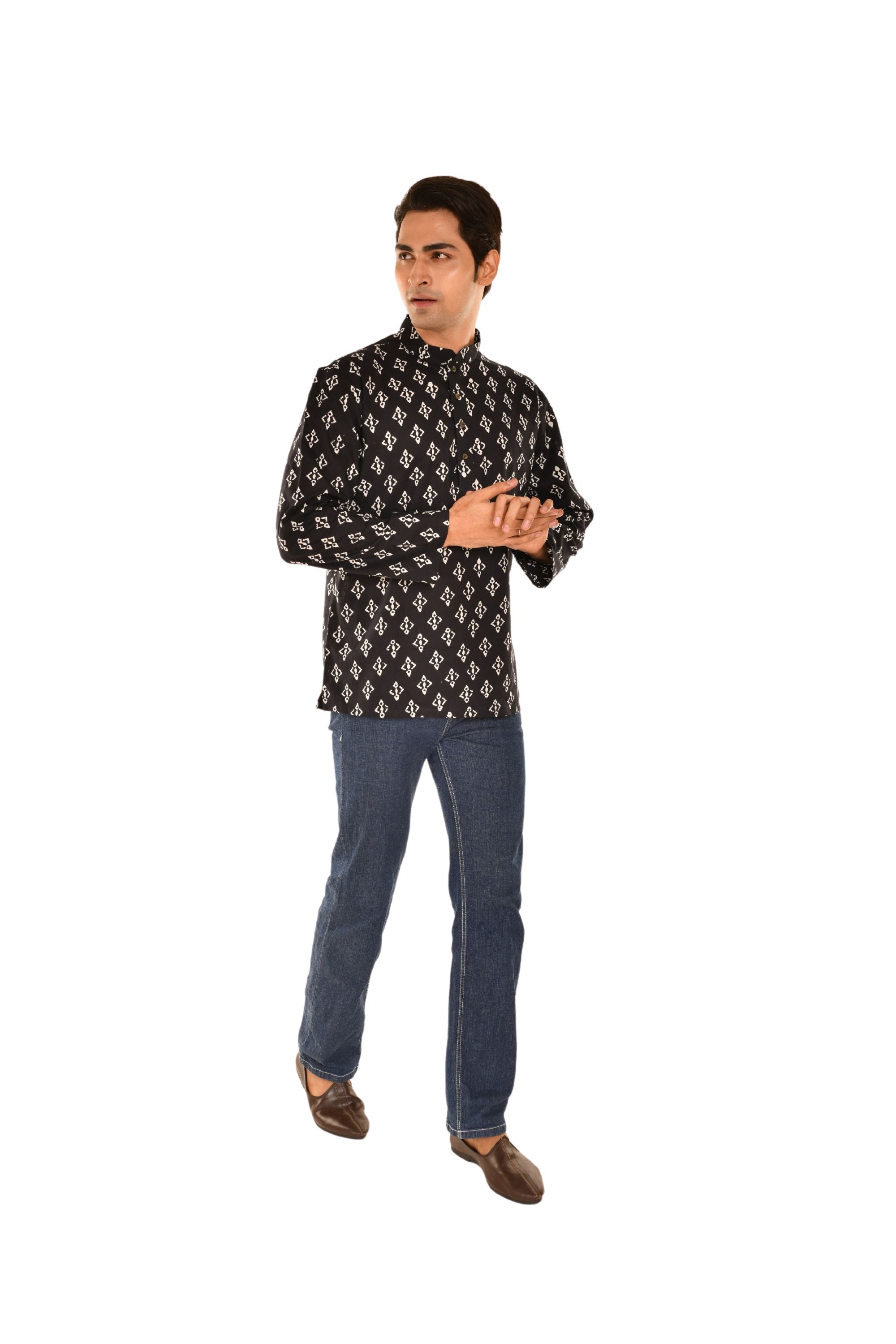 Navy Blue Block Print Short Kurta Navy Blue