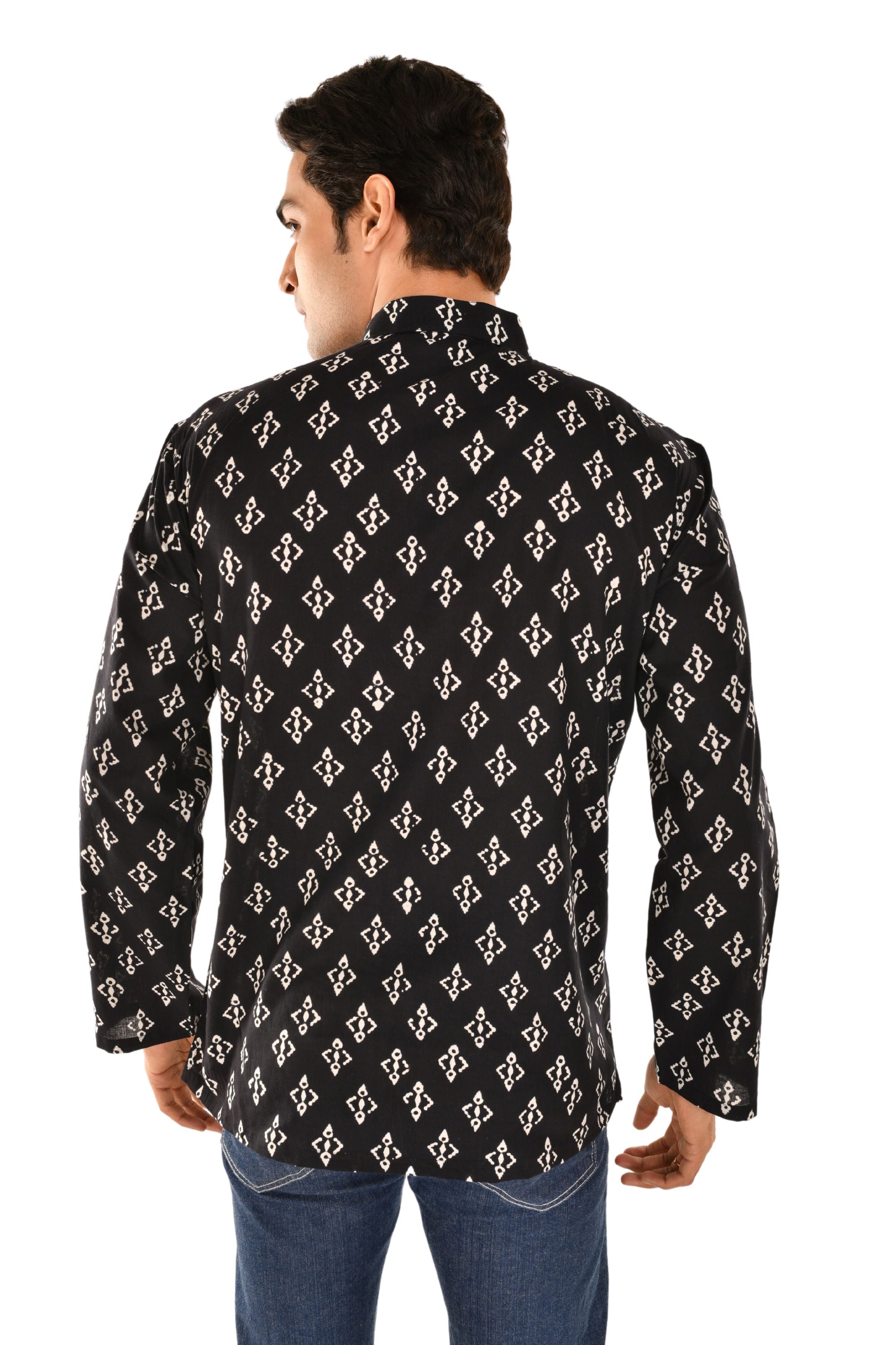 Navy Blue Block Print Short Kurta