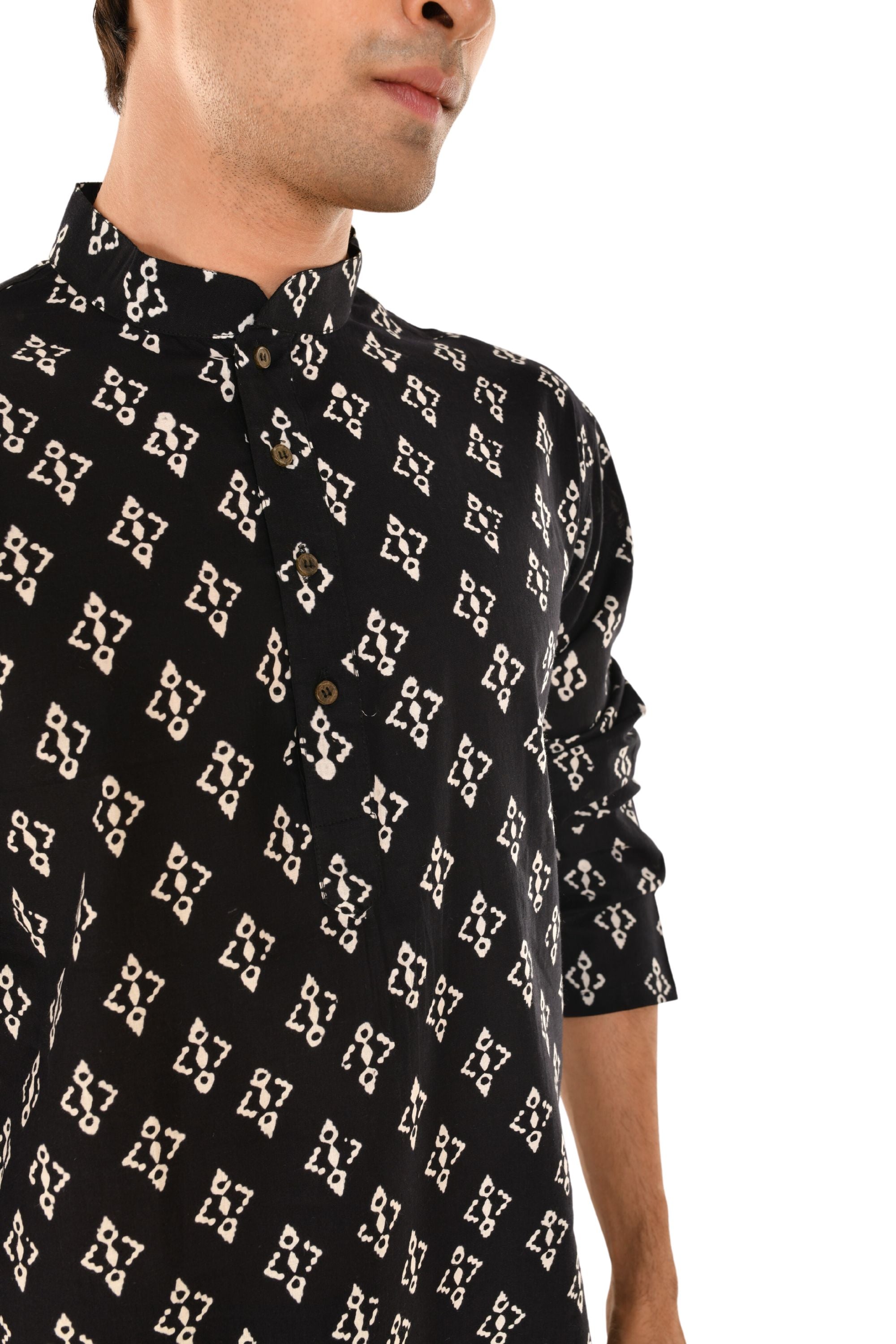 Navy Blue Block Print Short Kurta