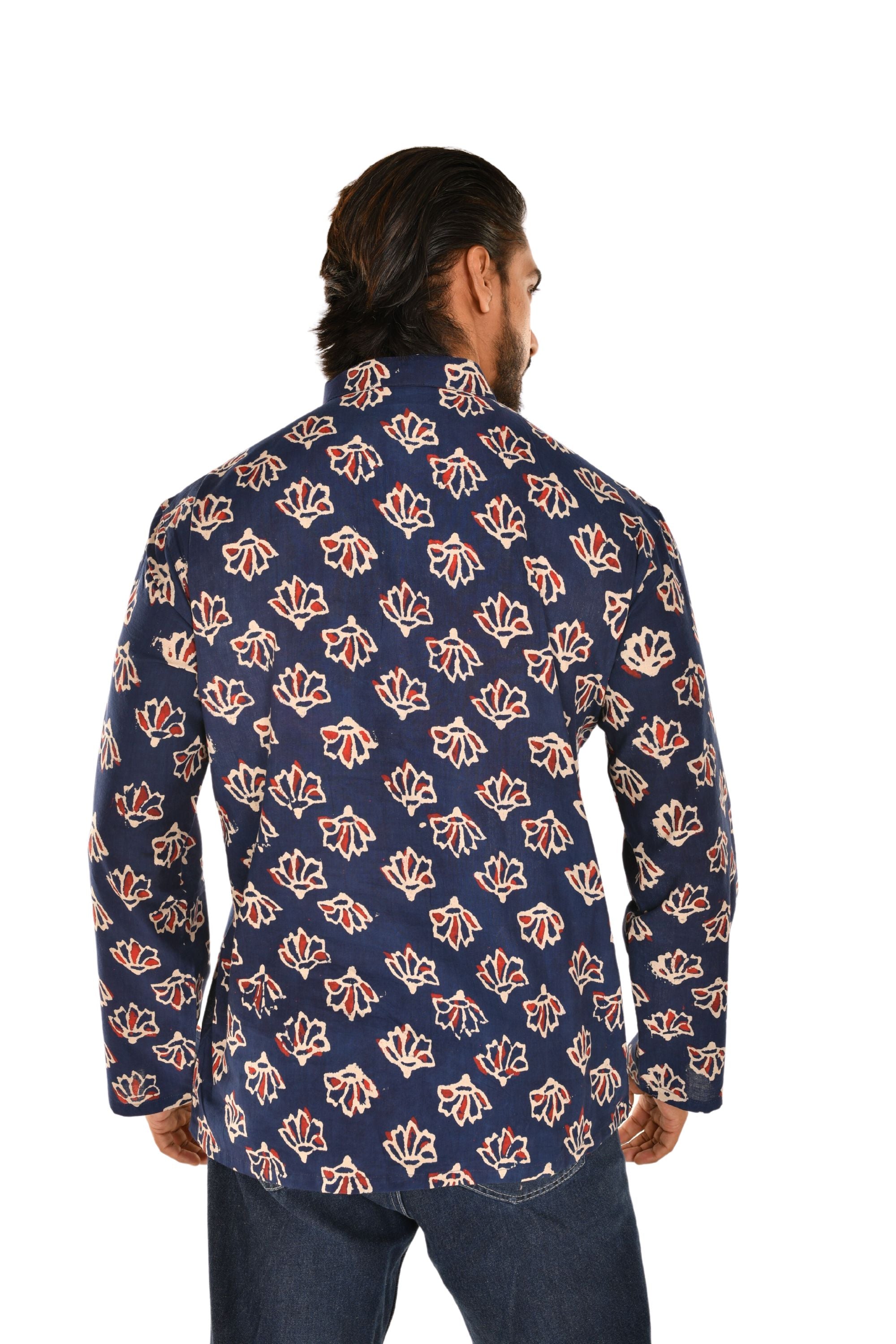 Navy Blue Jaipuri Print Short Kurta