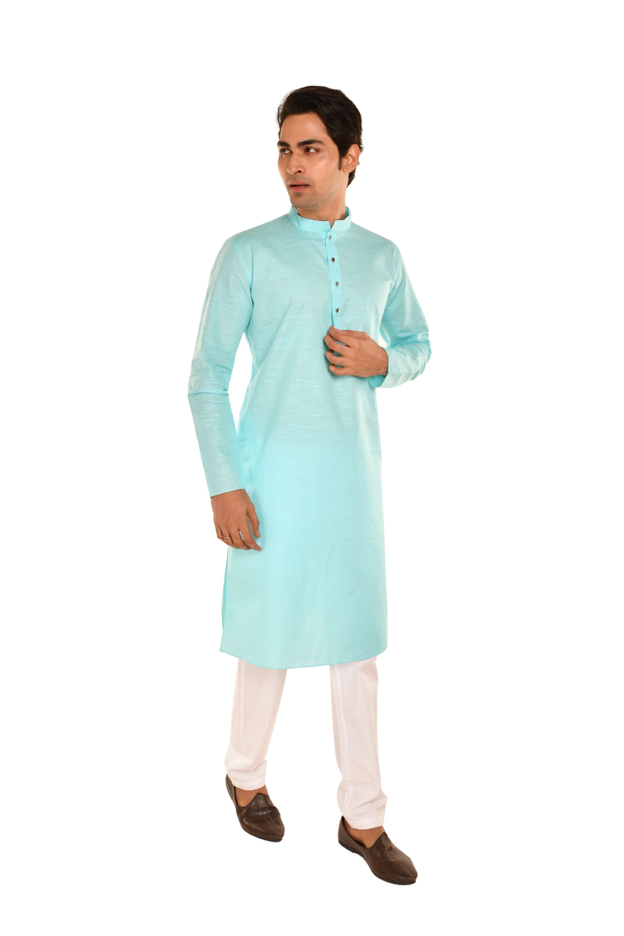 Casual Pure Cotton Kurta Sky Blue