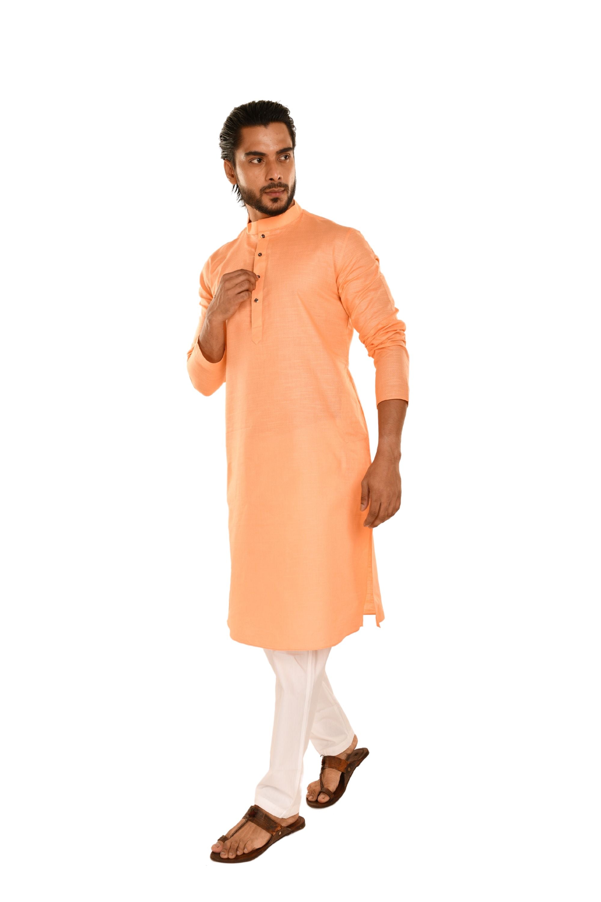 Casual Pure Cotton Kurta Orange
