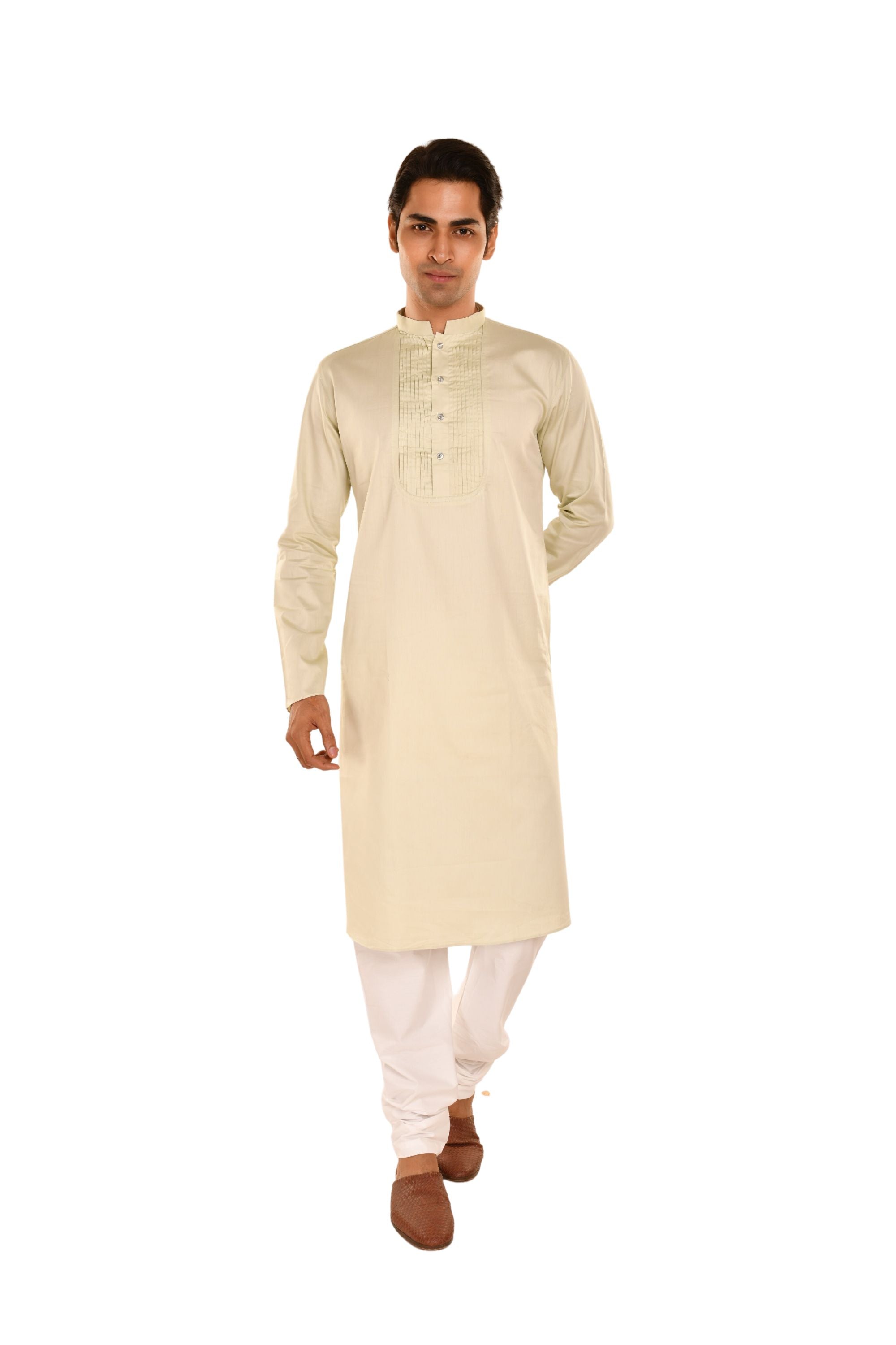 Cotton Comfort Fit Long Kurta Light Green
