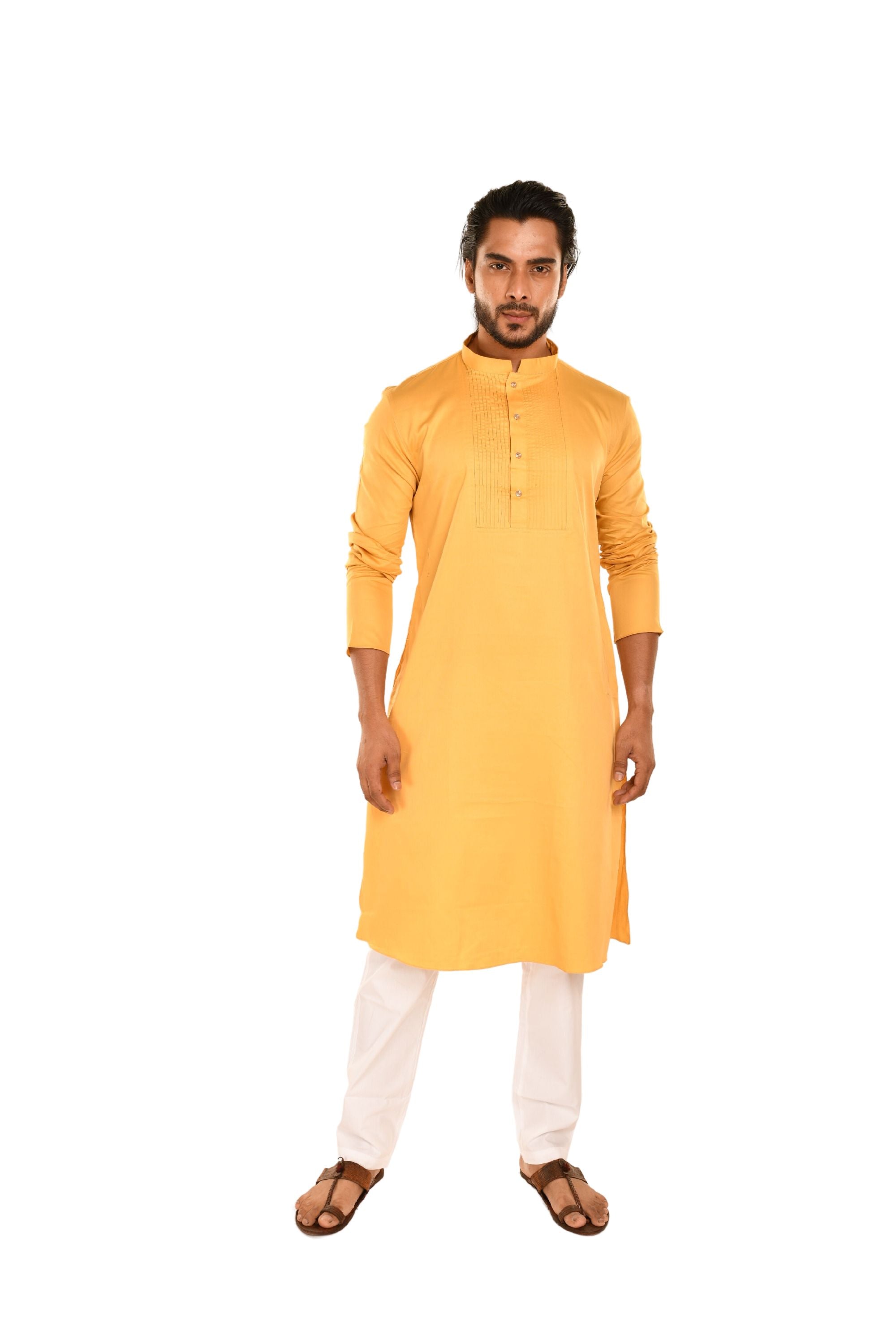 Cotton Comfort Fit Long Kurta Yellow