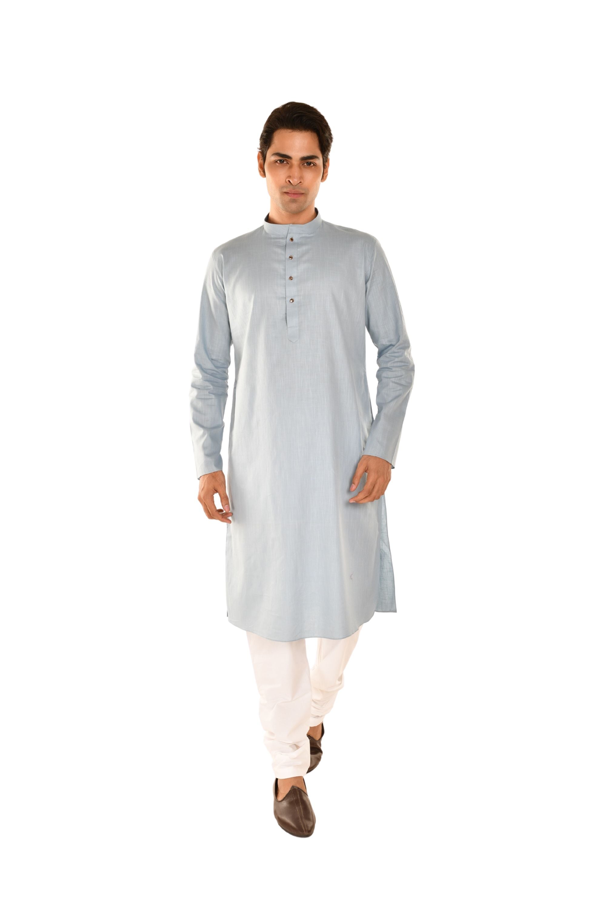 Criss Crossed Striped Kurta Light Grey