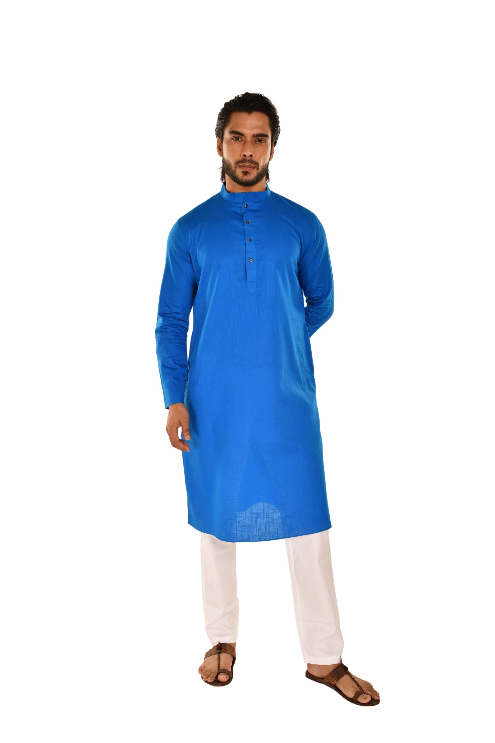 Criss Crossed Striped Kurta Royal Blue
