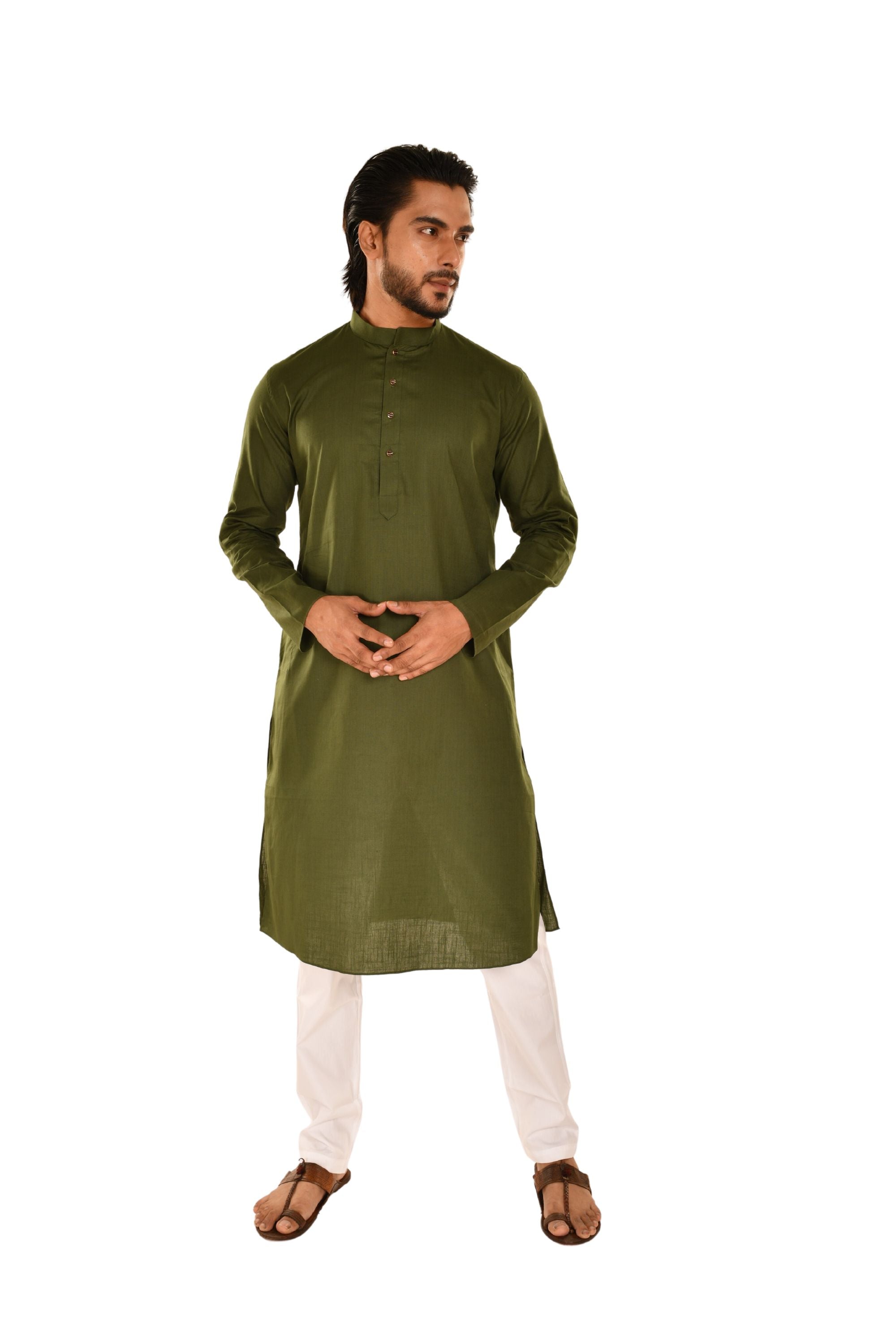 Criss Crossed Striped Kurta Bottle Green