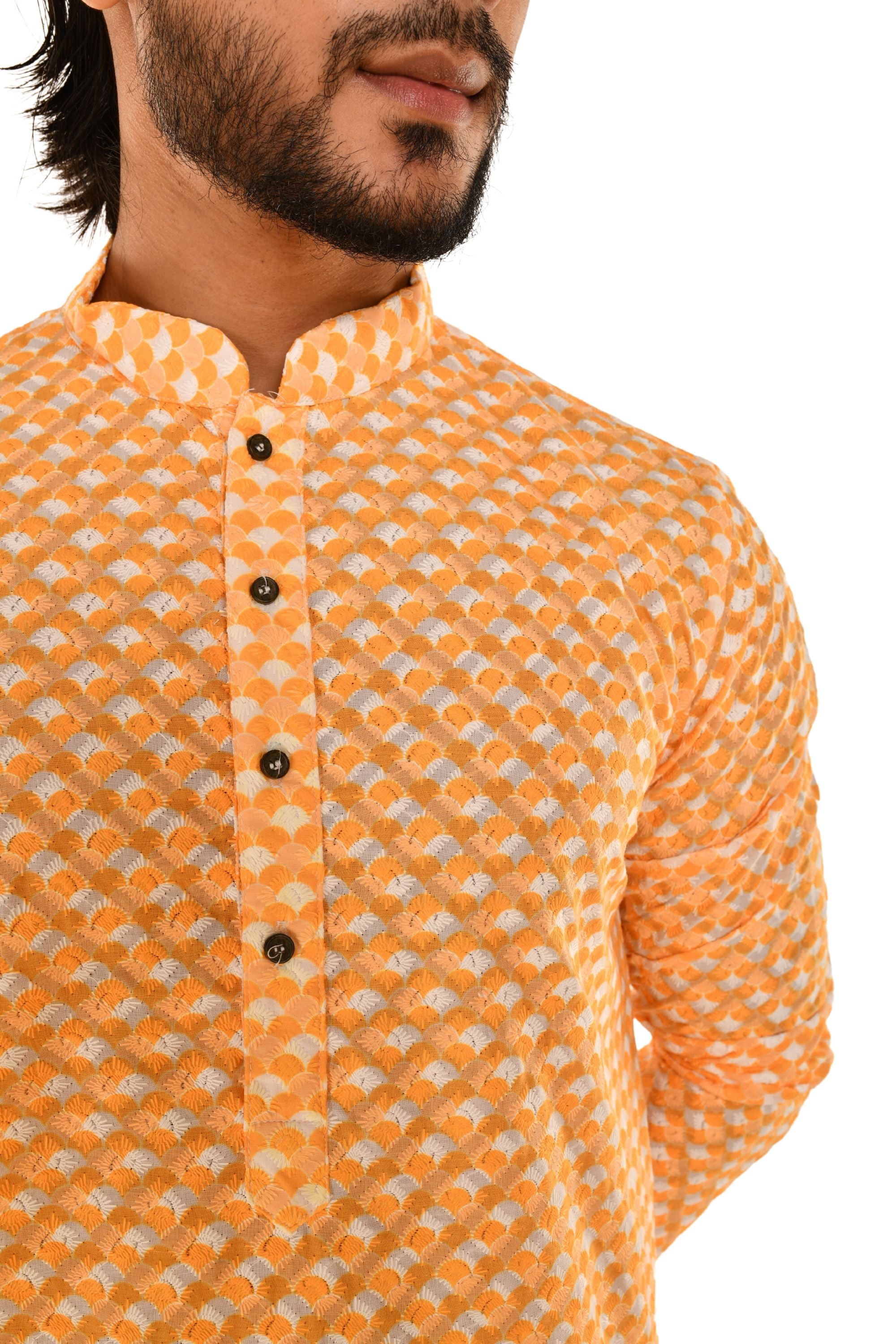 Men Coral Chikankari Kurta