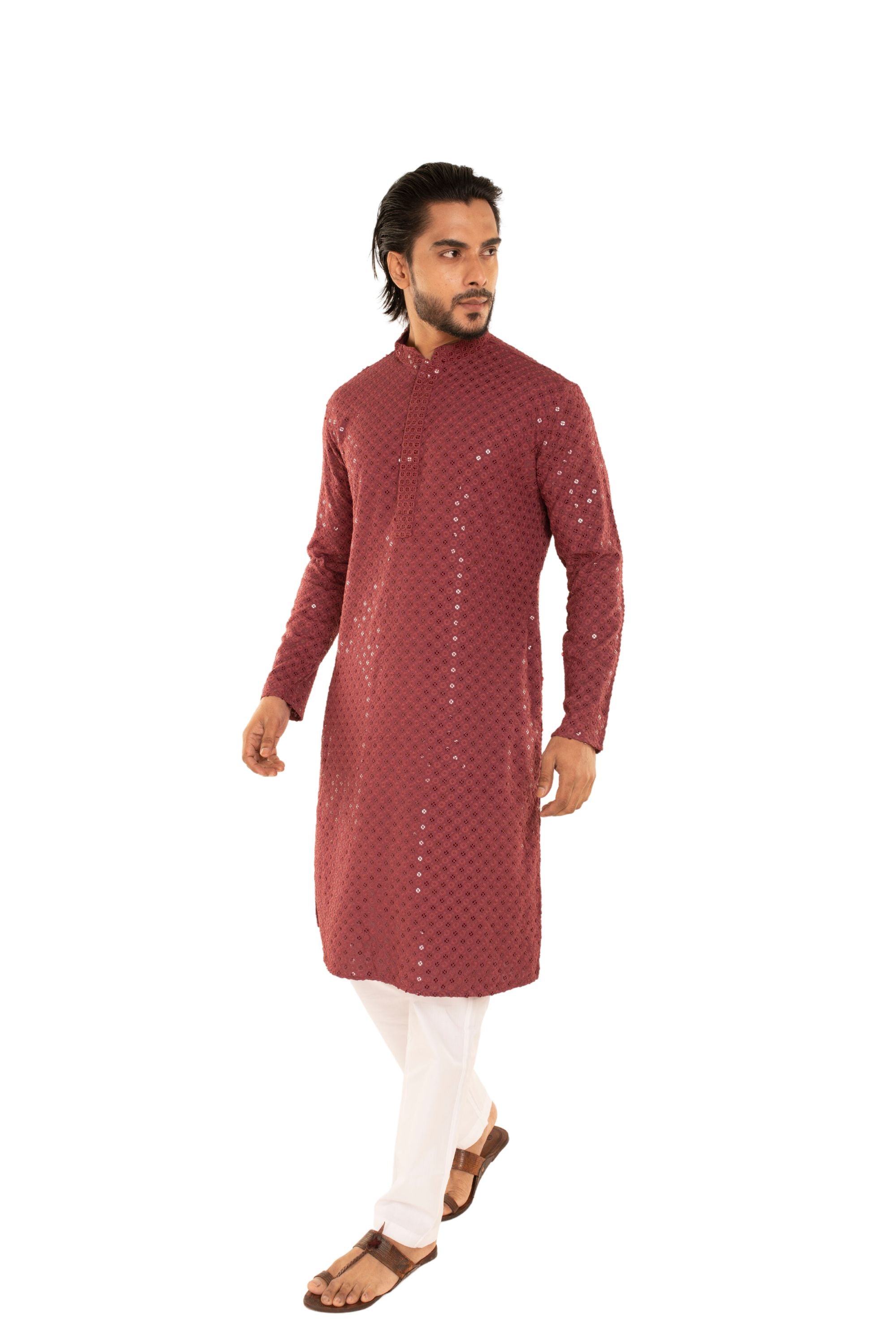 Men Embroidered and Seqence Chikankari Kurta Purple