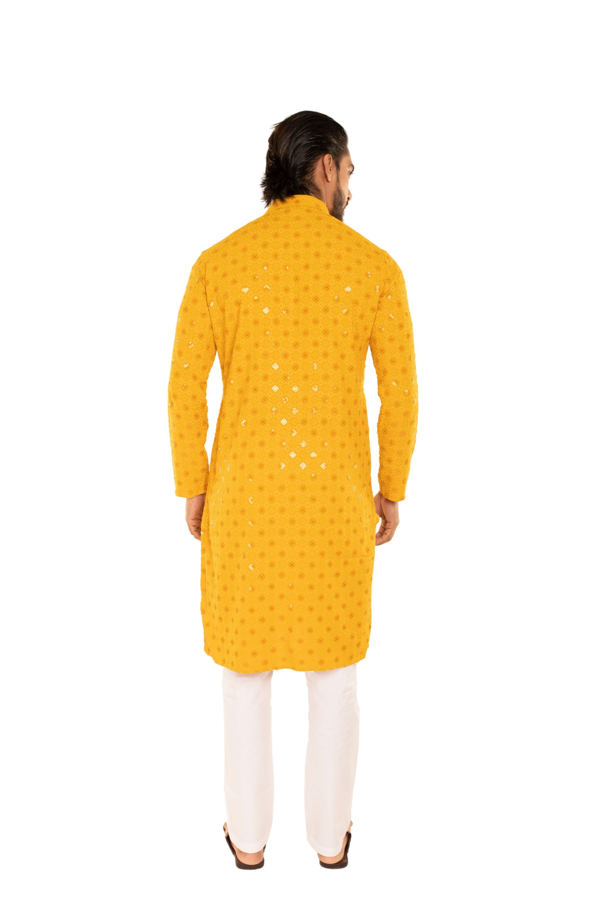 Men Jacquard Pattern Chikankari Kurta