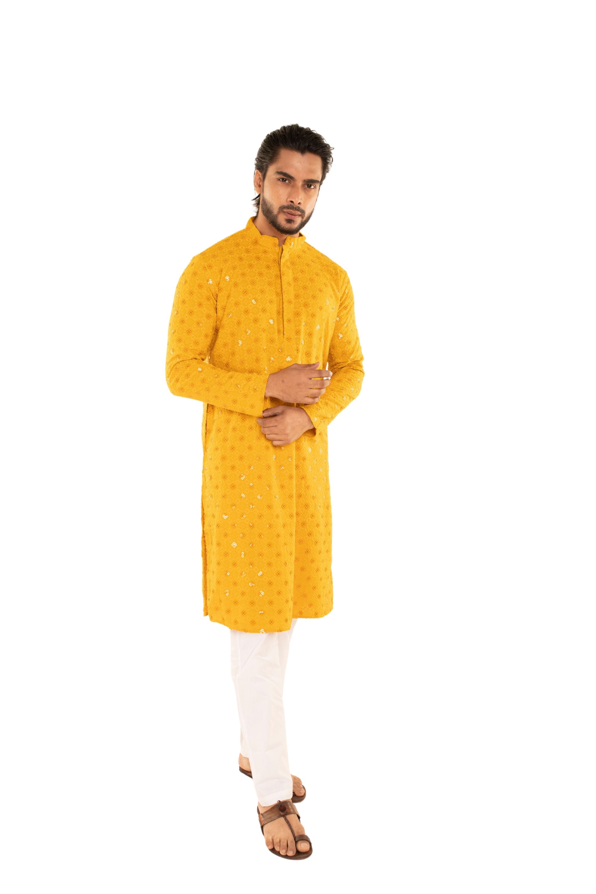 Men Jacquard Pattern Chikankari Kurta
