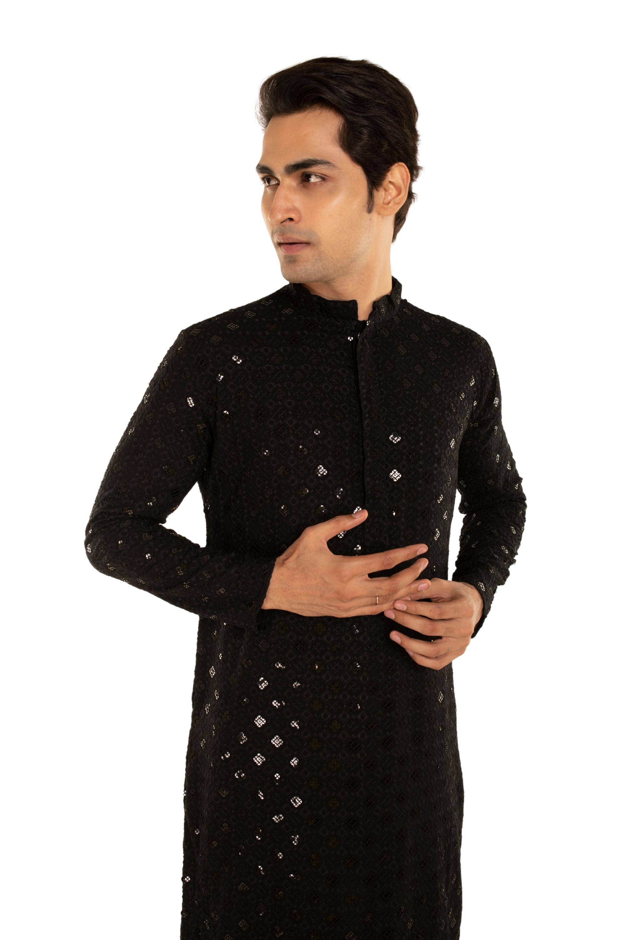 Men Jacquard Pattern Chikankari Kurta