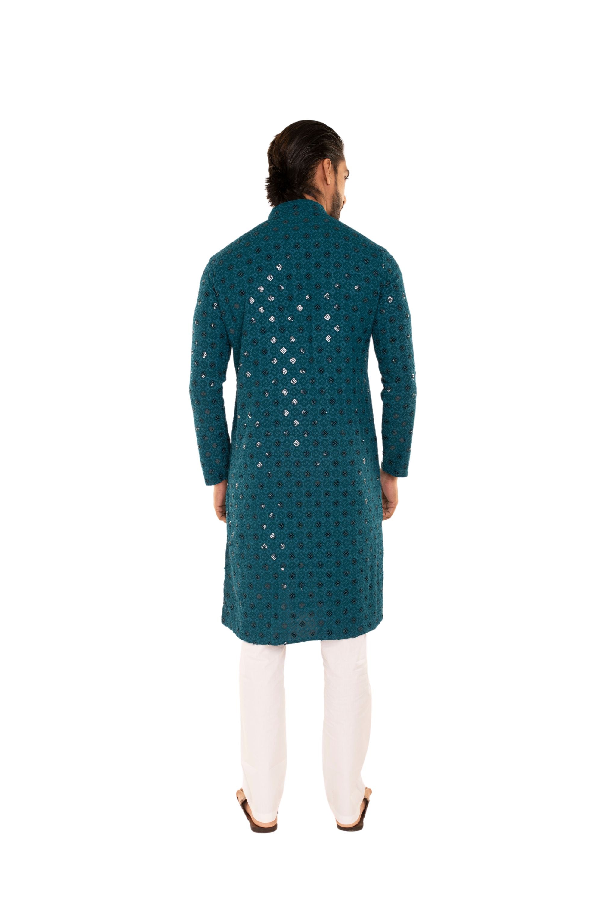 Men Jacquard Pattern Chikankari Kurta