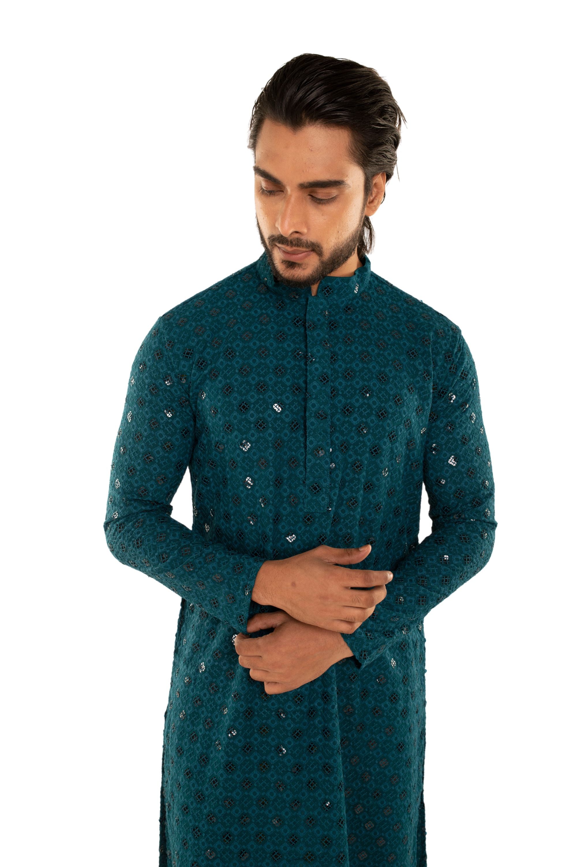 Men Jacquard Pattern Chikankari Kurta