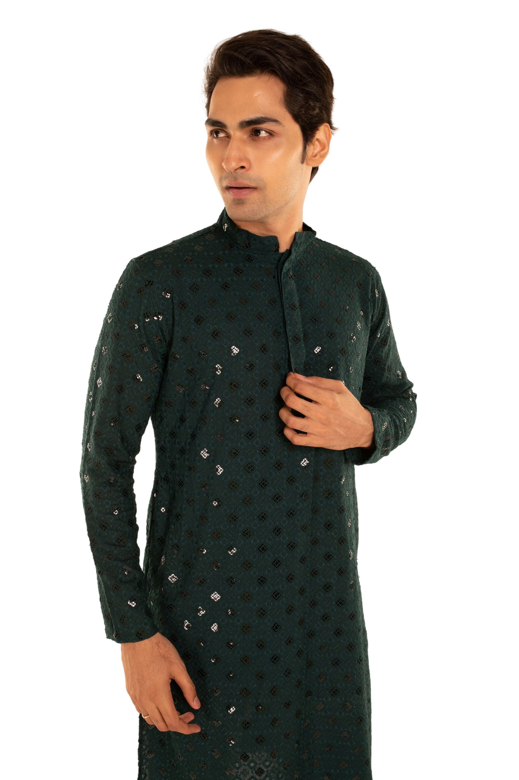 Men Jacquard Pattern Chikankari Kurta