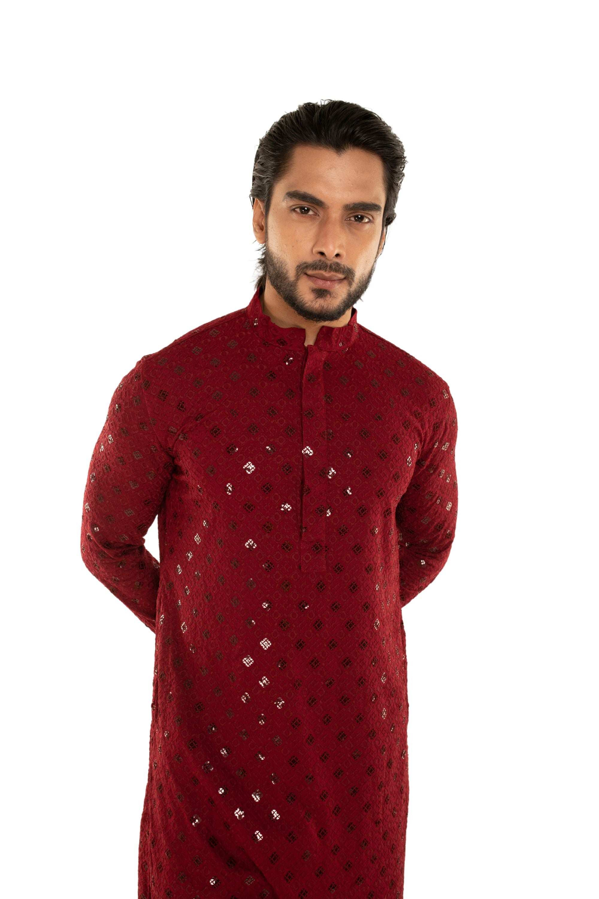 Men Jacquard Pattern Chikankari Kurta