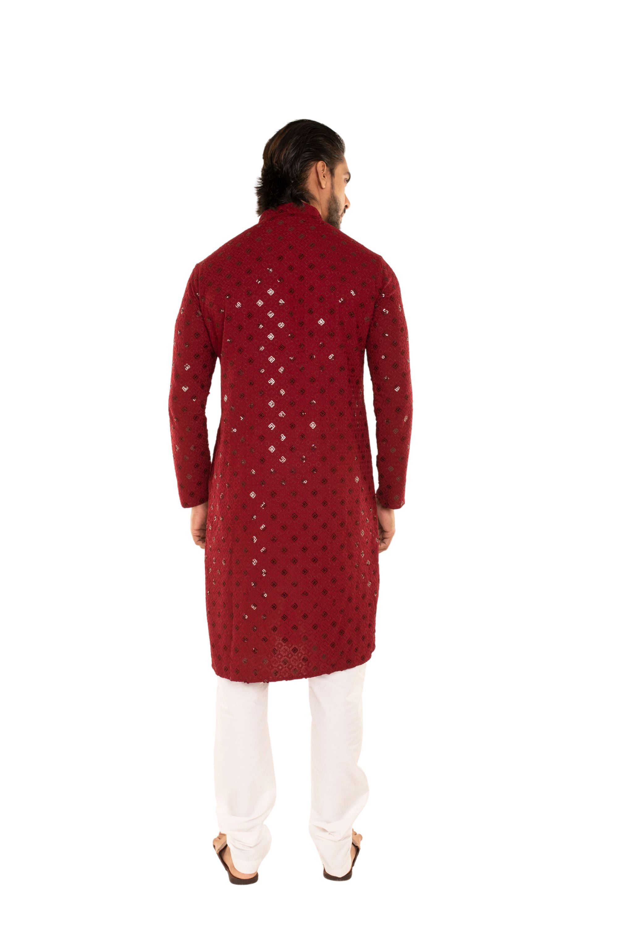 Men Jacquard Pattern Chikankari Kurta