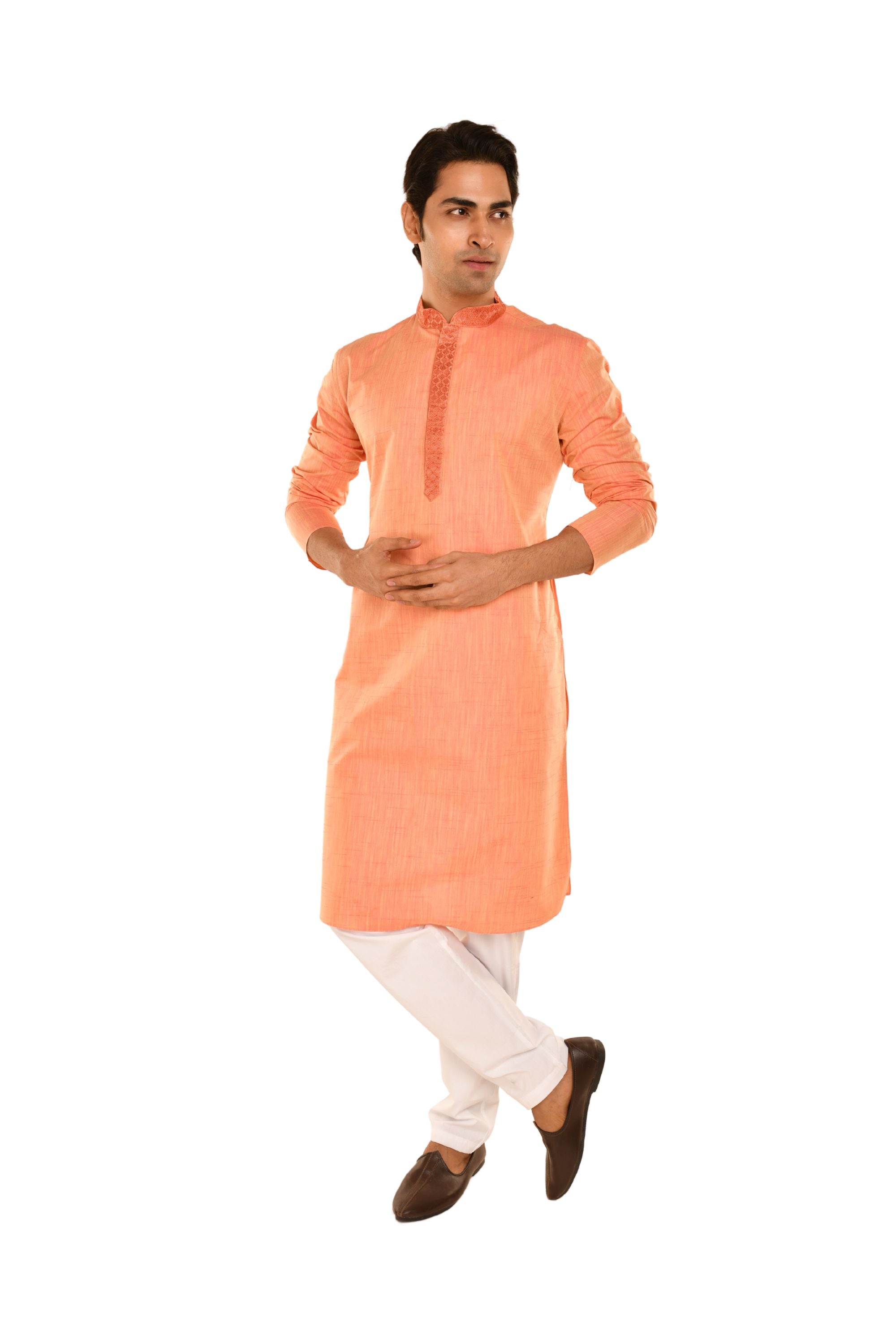 Embroidered Straight Kurta Peach