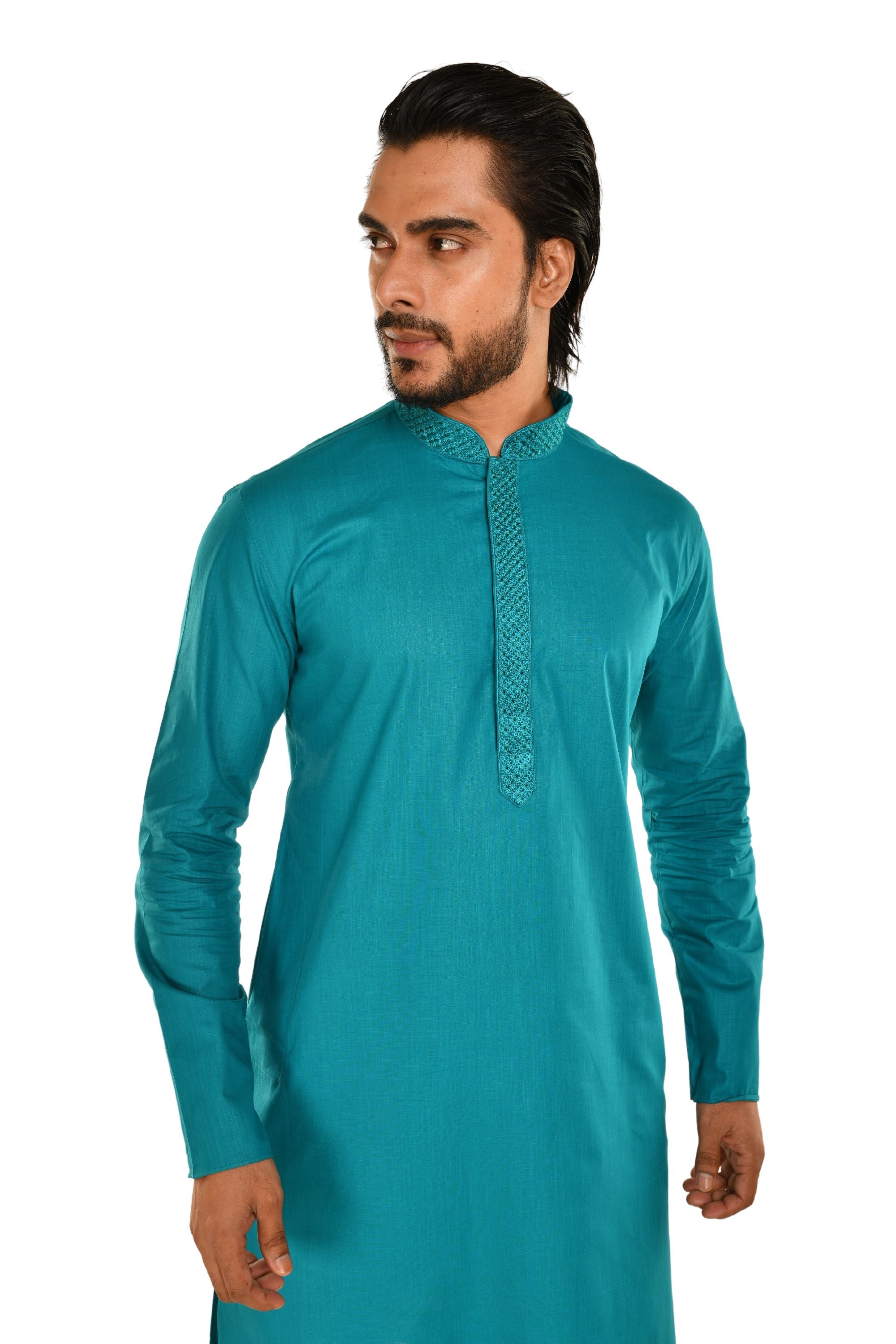 Neck Embroidered Pure Cotton Kurta
