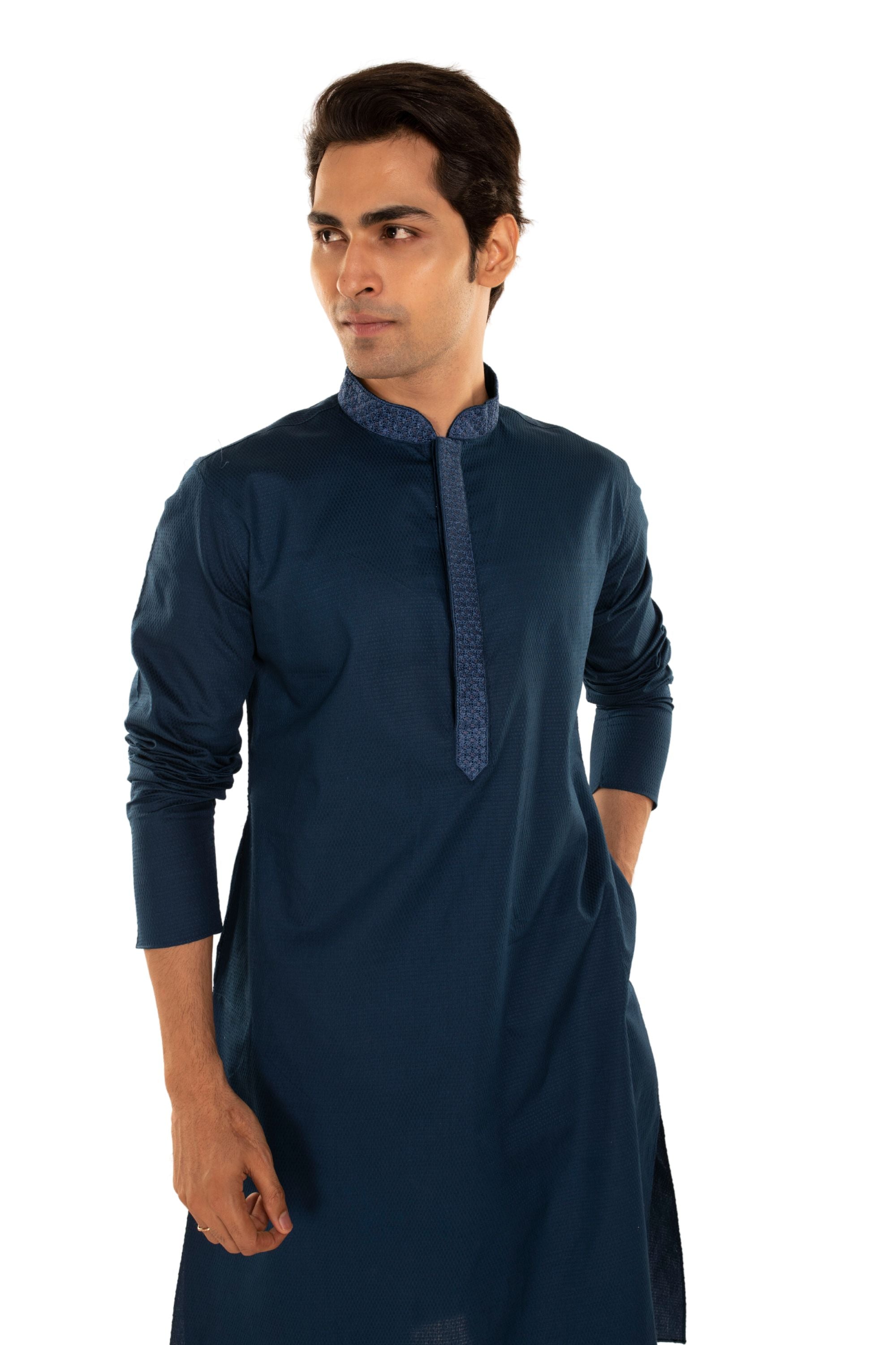 Self Designed Kurta with Embroidery around the Placket