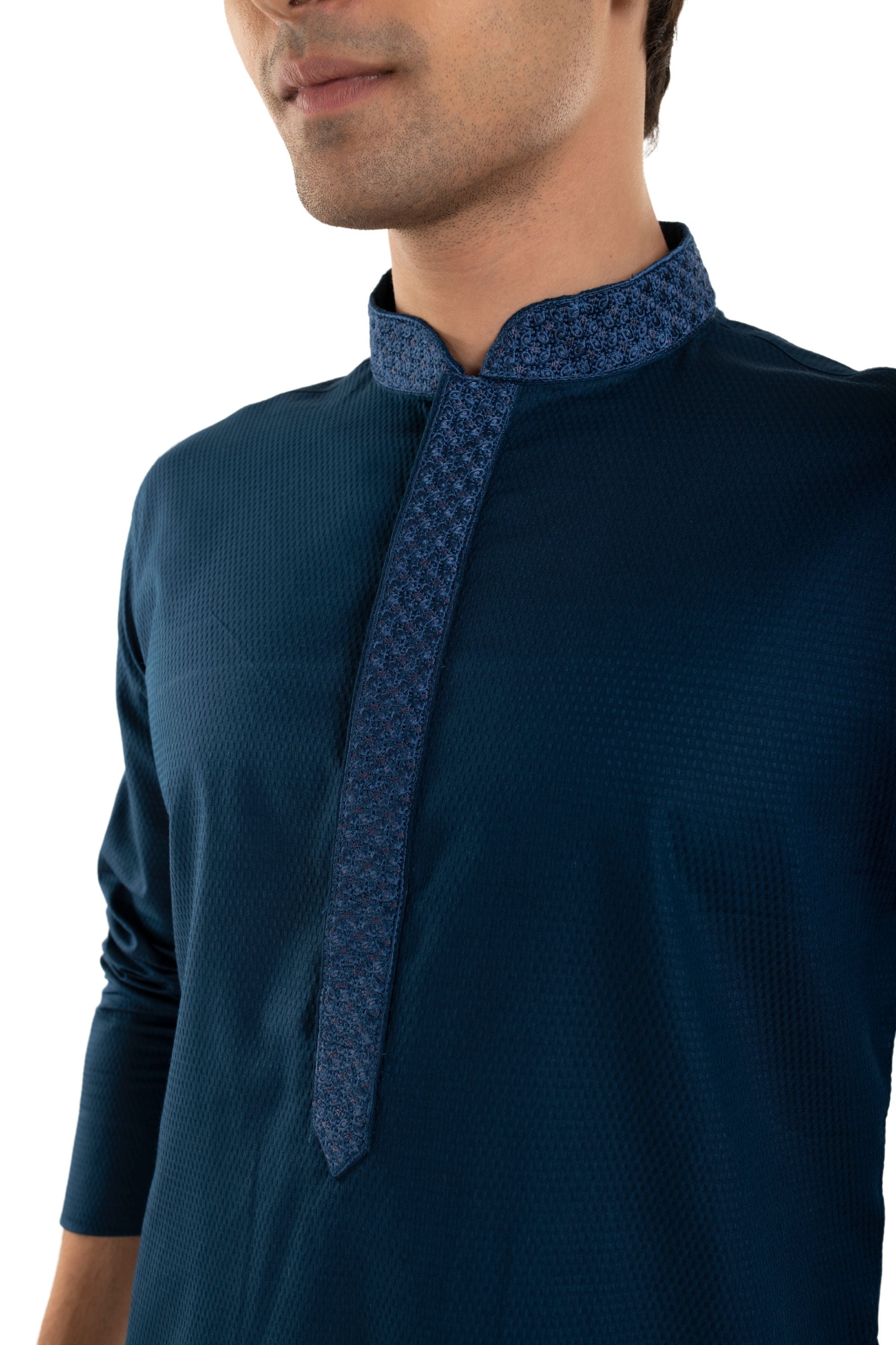 Self Designed Kurta with Embroidery around the Placket