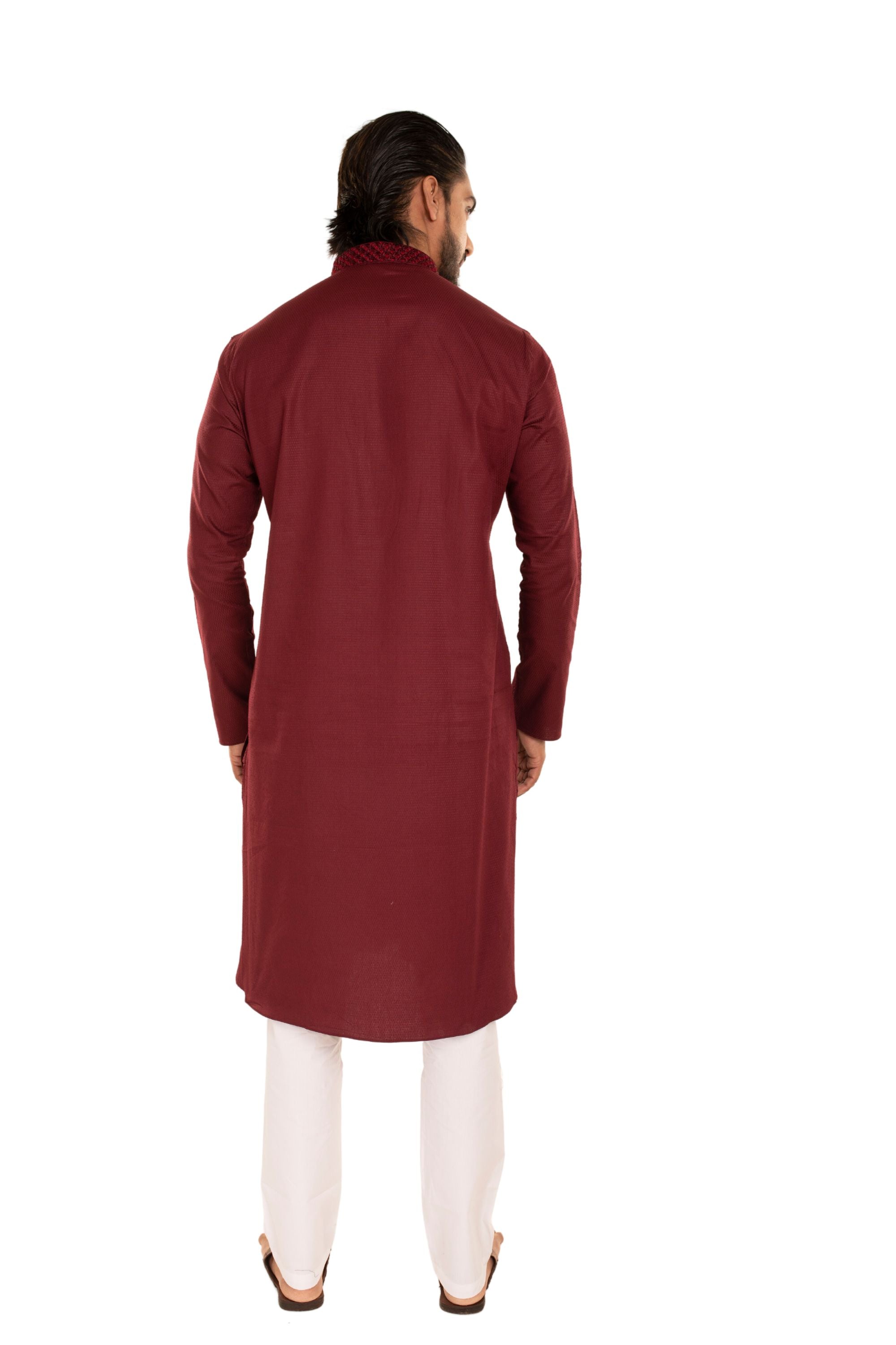 Self Designed Kurta with Embroidery around the Placket